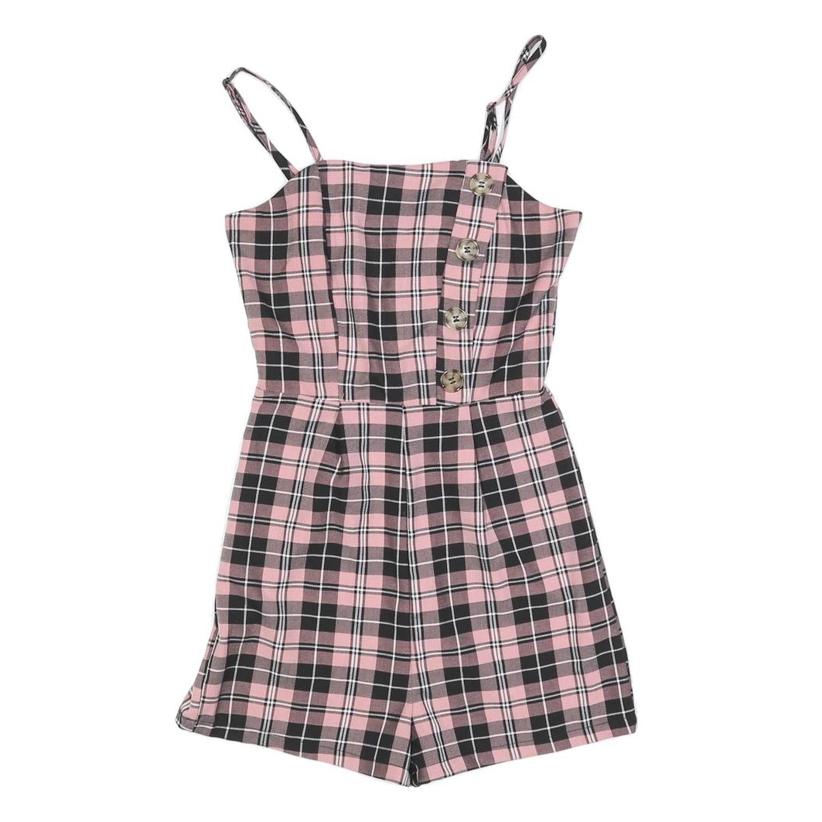 TALLY WEIJL Womens Pink & Black Check Playsuit XS Cotton Blend Sleeveless Button Refurbished - N/A refurbished available on Cerqular