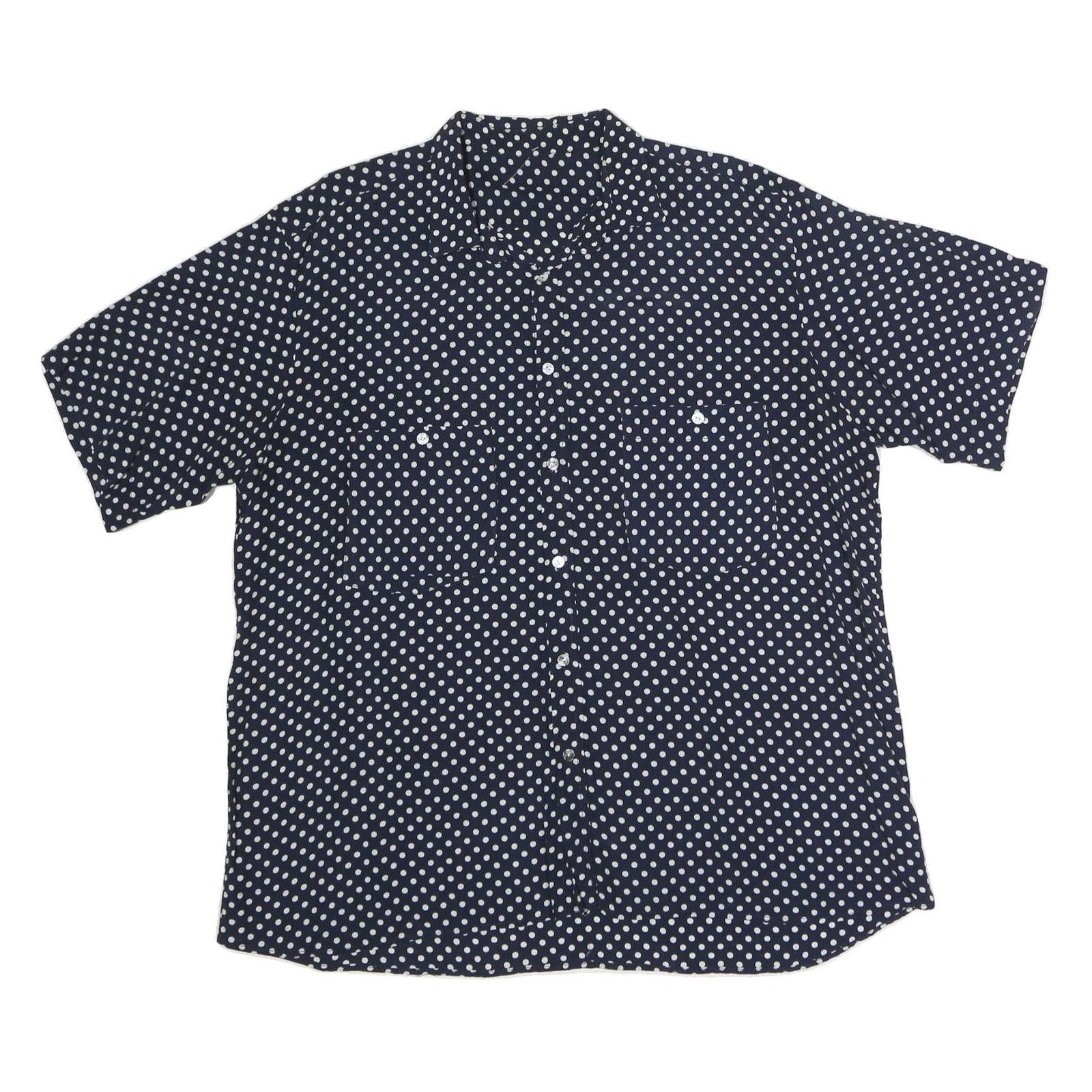 Mens Navy Blue & White Polka Dot Short Sleeve Shirt 2XL Relaxed Fit Button Front Refurbished - N/A refurbished available on Cerqular