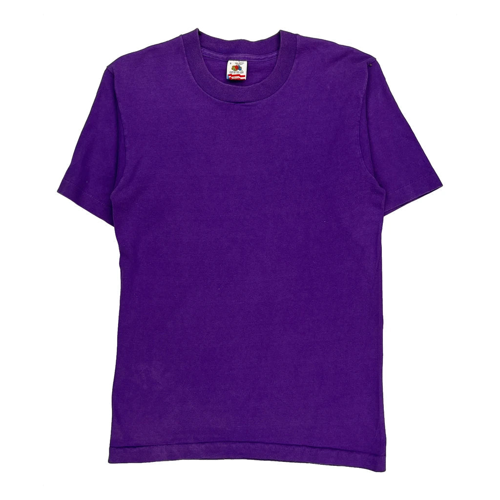 Blank Fruit Of The Loom Single Stitch T-Shirt - Small Purple Cotton Refurbished - Thrifted (note: this is a term often used to describe second- refurbished available on Cerqular
