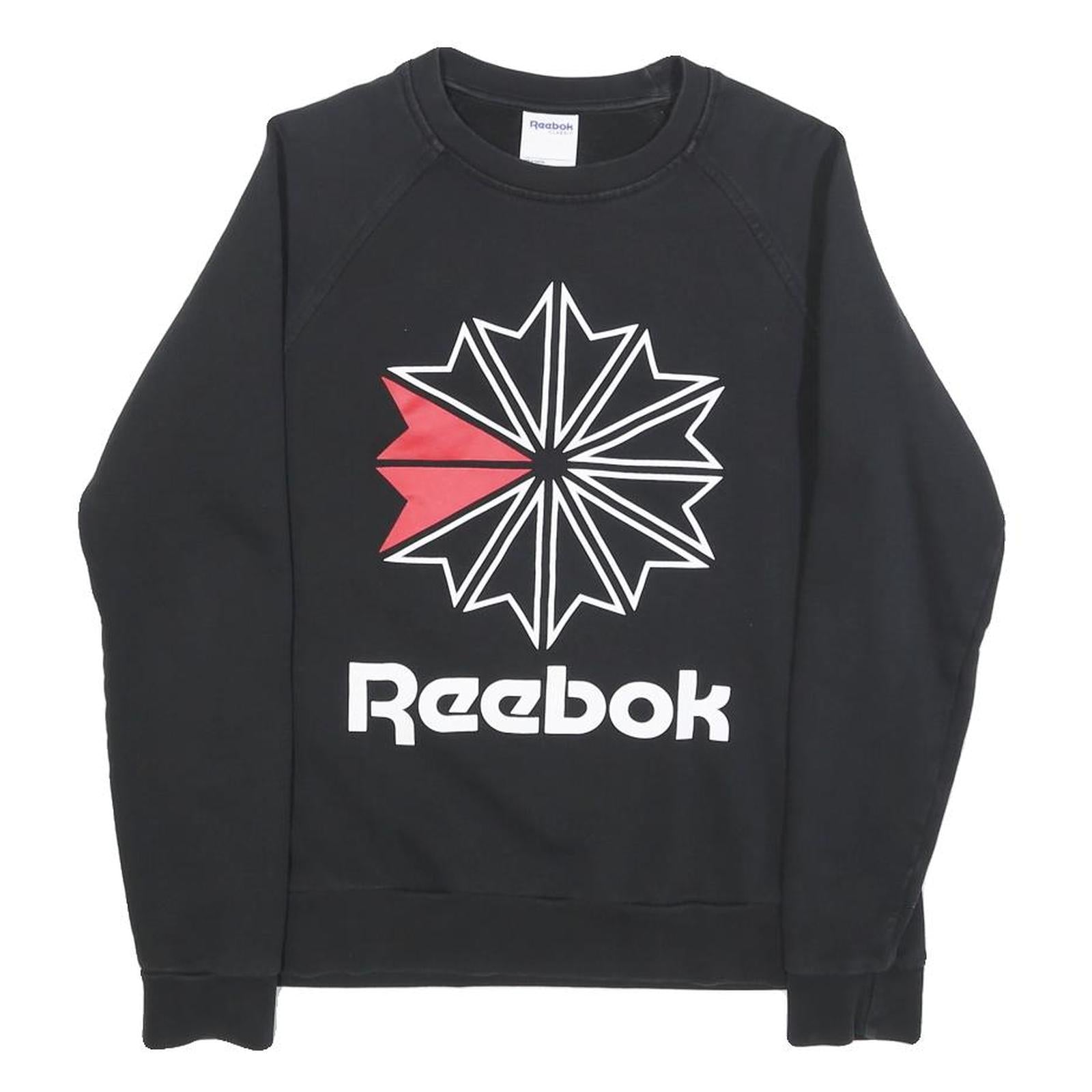 REEBOK Womens Black Crew Neck S Cotton Blend Logo Sweatshirt Casual Refurbished - N/A refurbished available on Cerqular