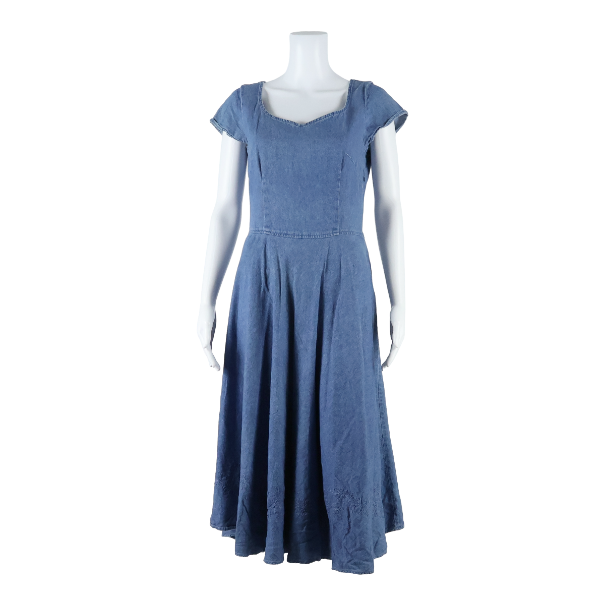 ROBBIE BEE Denim Look Womens Fit & Flare Dress Blue Short Sleeve Midi UK 6 Refurbished - N/A refurbished available on Cerqular