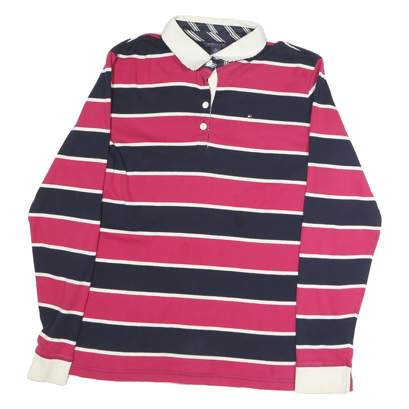 TOMMY HILFIGER Mens Blue & Red Striped Long Sleeve Polo Shirt XL Cotton Classic Refurbished - N/A refurbished available on Cerqular