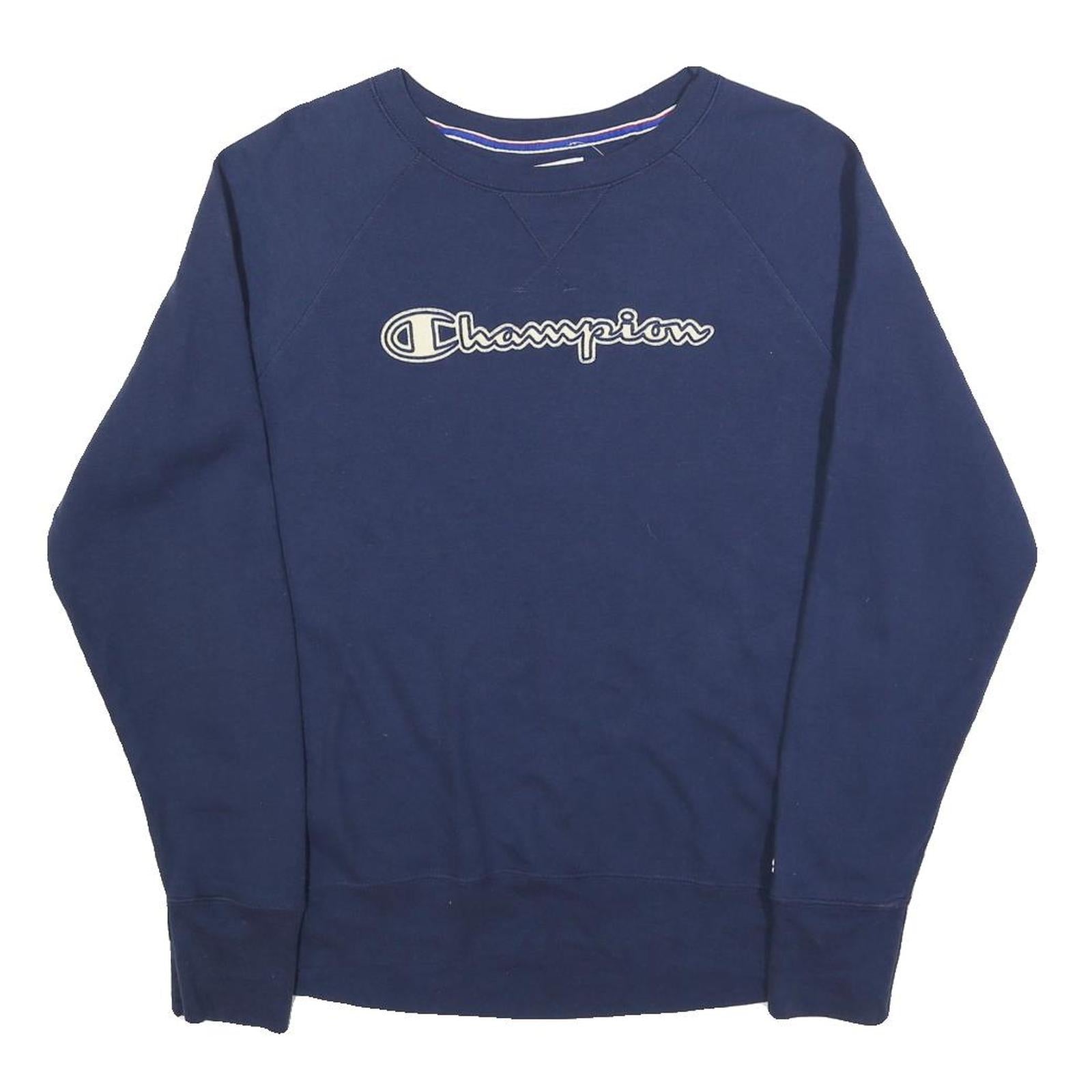 CHAMPION Mens Navy Blue Cotton Blend Crew Neck M Sweatshirt Pullover Logo Refurbished - N/A refurbished available on Cerqular