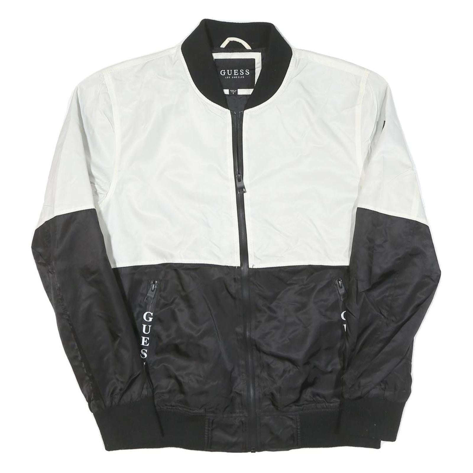 GUESS Mens Black & White Logo Zip Jacket S Polyester Blend Colourblock Casual Refurbished - N/A refurbished available on Cerqular