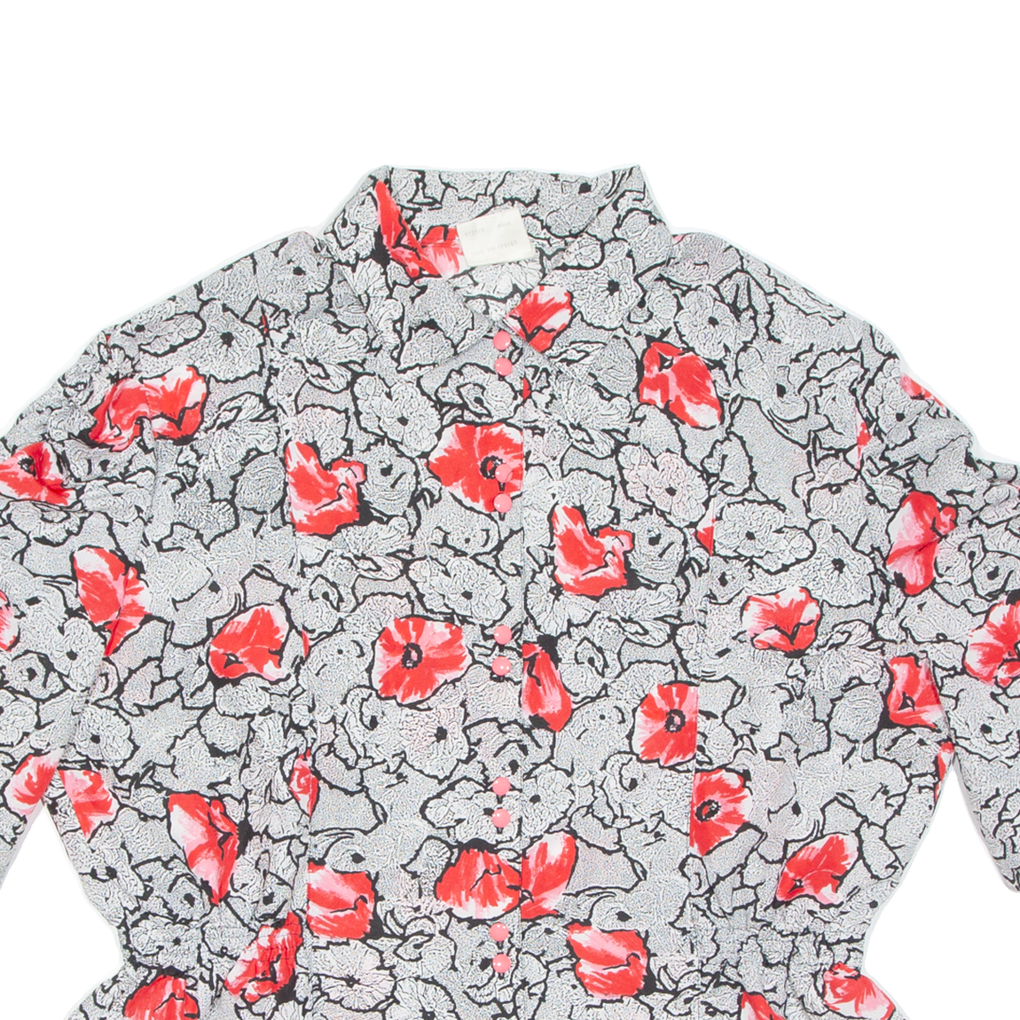 TEBA Womens Printed Blouse Grey Collared Floral L Refurbished - N/A refurbished available on Cerqular