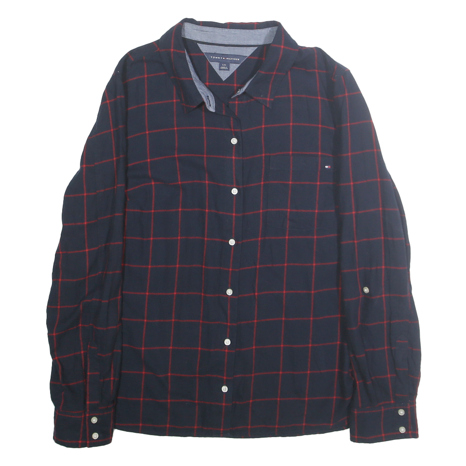 TOMMY HILFIGER Womens Blue & Red Checked Cotton Shirt L Long Sleeve Casual Refurbished - N/A refurbished available on Cerqular
