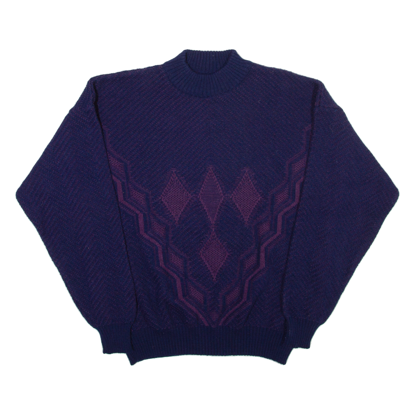 Mens Patterned Jumper Blue Diamond High Neck Open Knit L Refurbished - N/A refurbished available on Cerqular