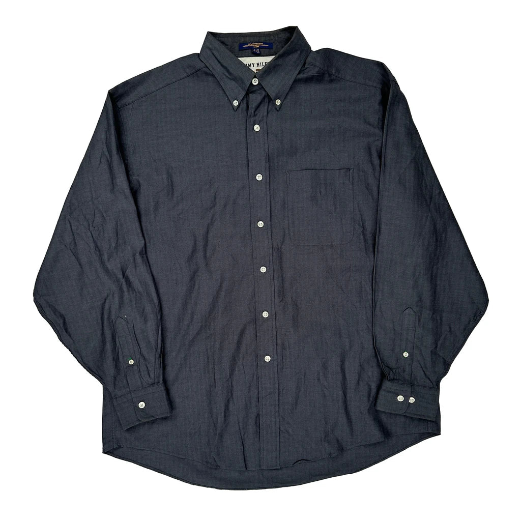 Tommy Hilfiger Shirt - Large Grey Cotton Refurbished - Thrifted (note: this is a term often used to describe second- refurbished available on Cerqular