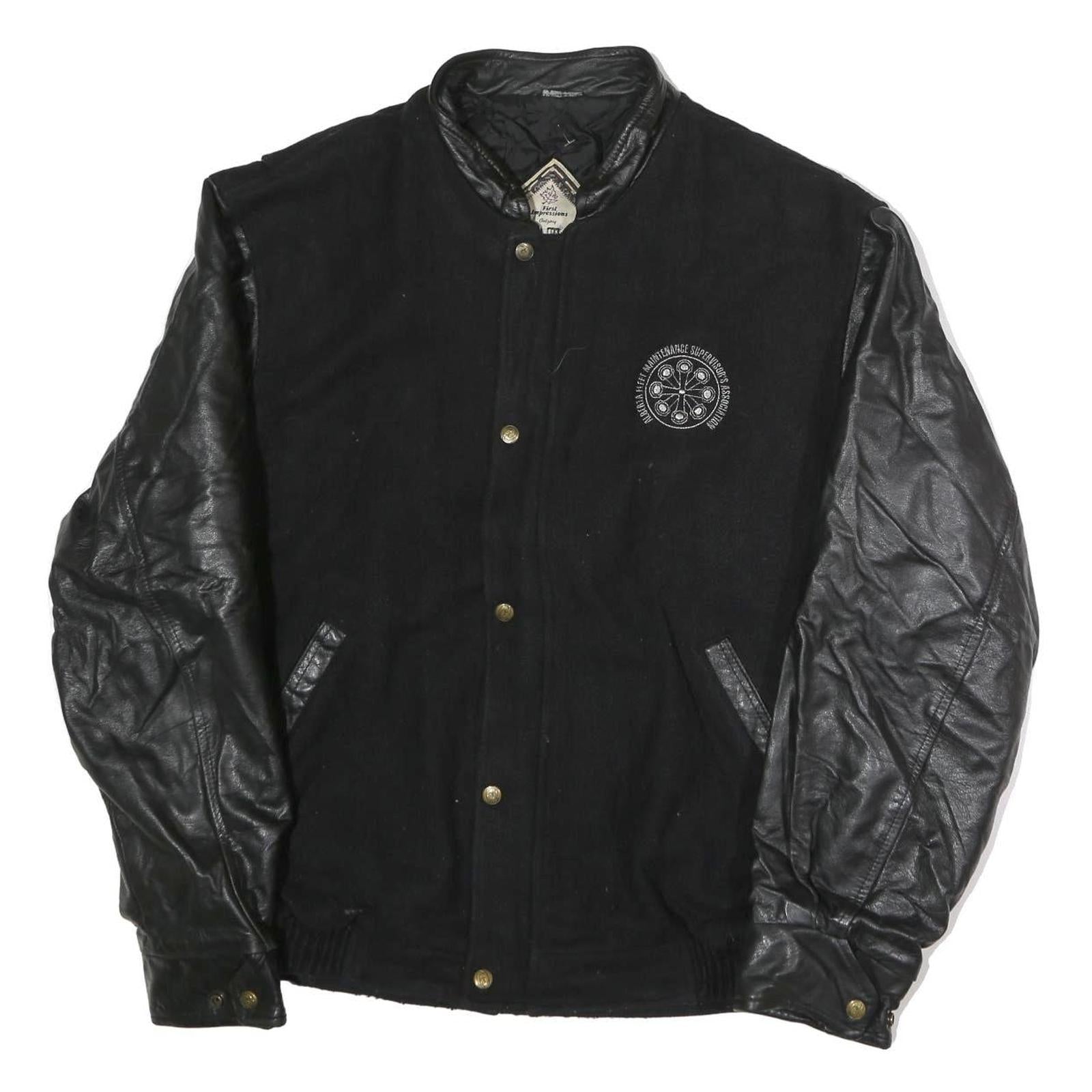 FIRST IMPRESSIONS Mens Black & Leather Sleeves Button Jacket XL Cotton Plain Refurbished - N/A refurbished available on Cerqular