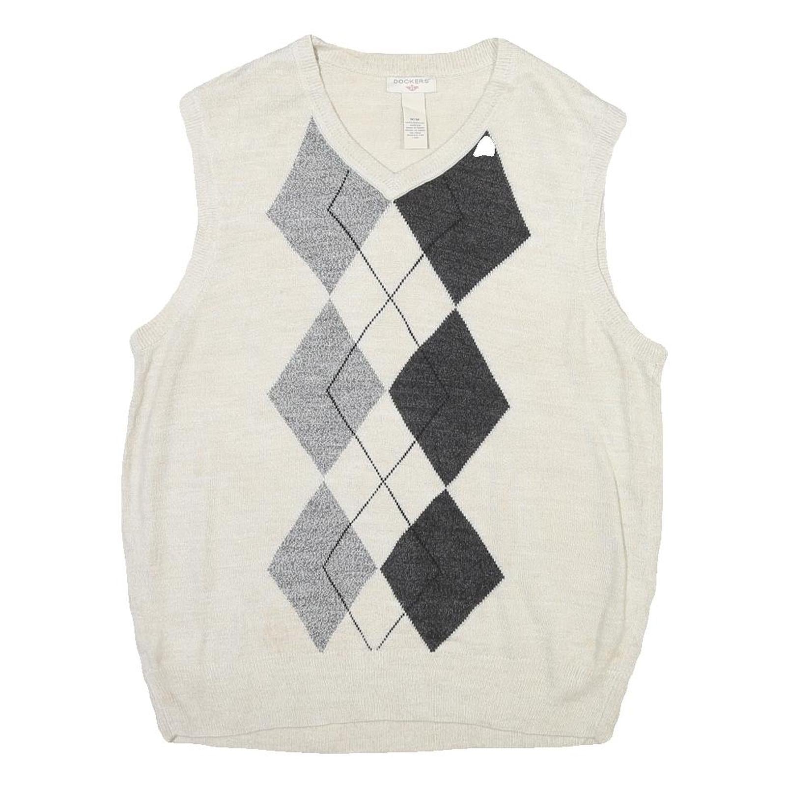 DOCKERS Mens Cream Argyle Patterned V-Neck Acrylic Jumper Vest M Casual Smart Refurbished - N/A refurbished available on Cerqular