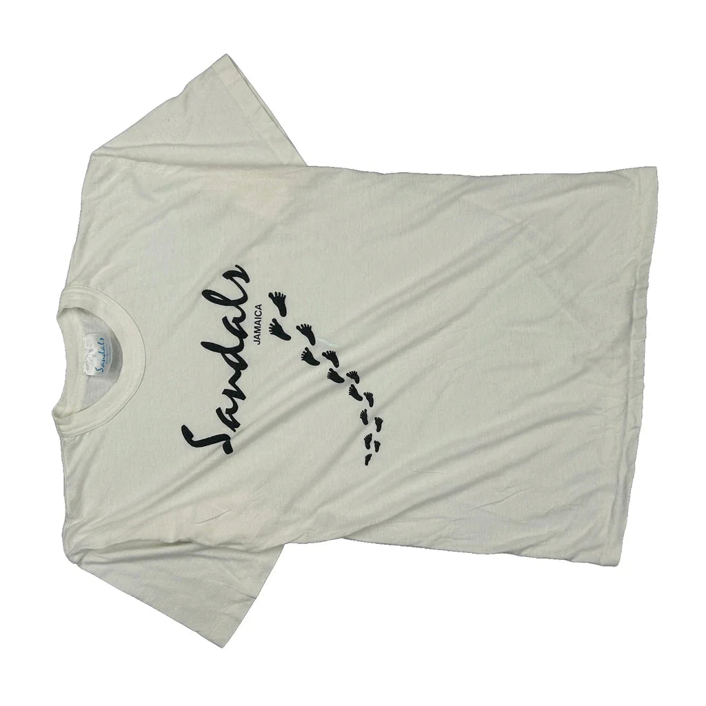 Jamaica Sandals Single Stitch T-Shirt - Large White Polyester Blend Refurbished - Thrifted (note: this is a term often used to describe second- refurbished available on Cerqular