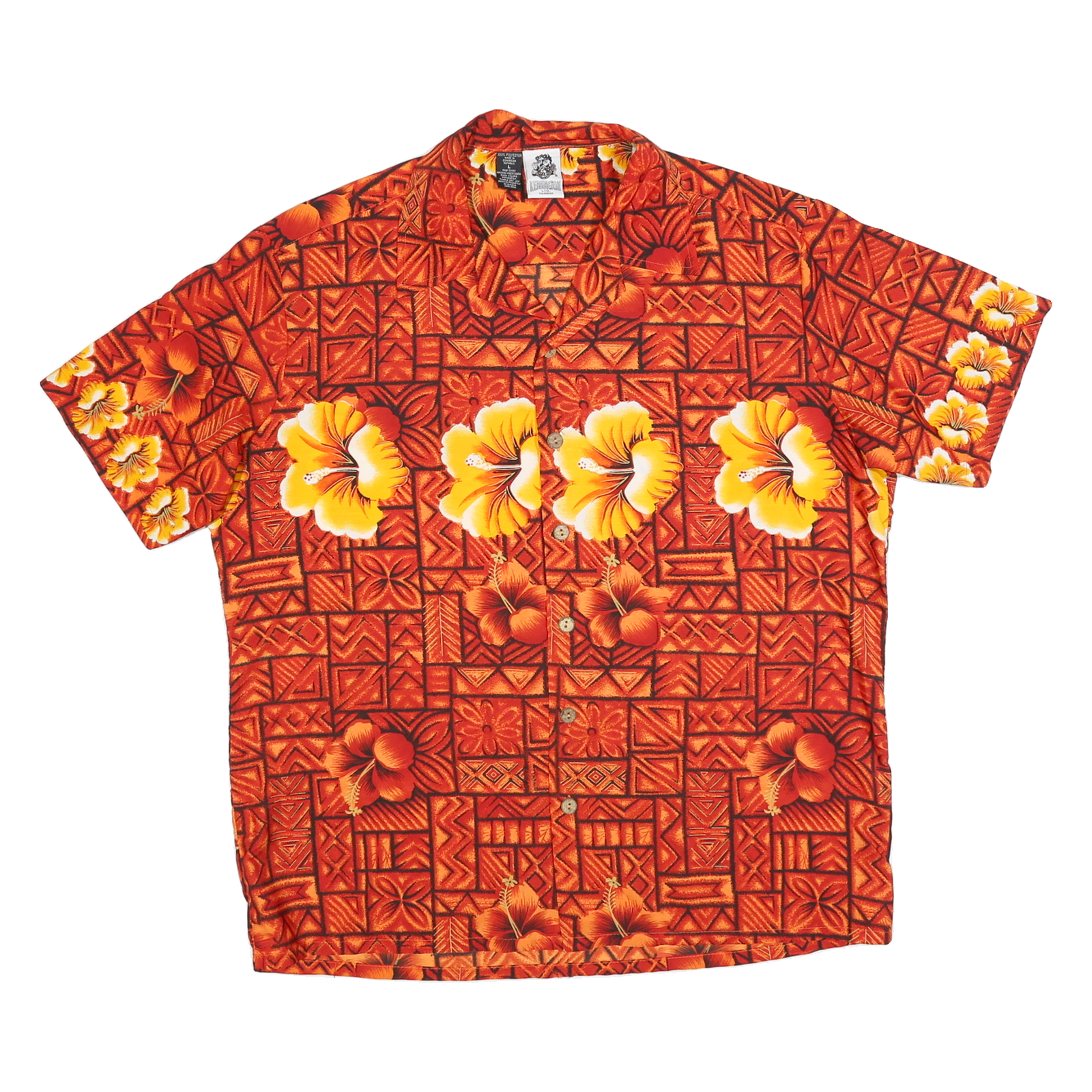 KENNINGTON Mens Orange Hawaiian Shirt L Floral Pattern Relaxed Fit Summer Casual Refurbished - N/A refurbished available on Cerqular