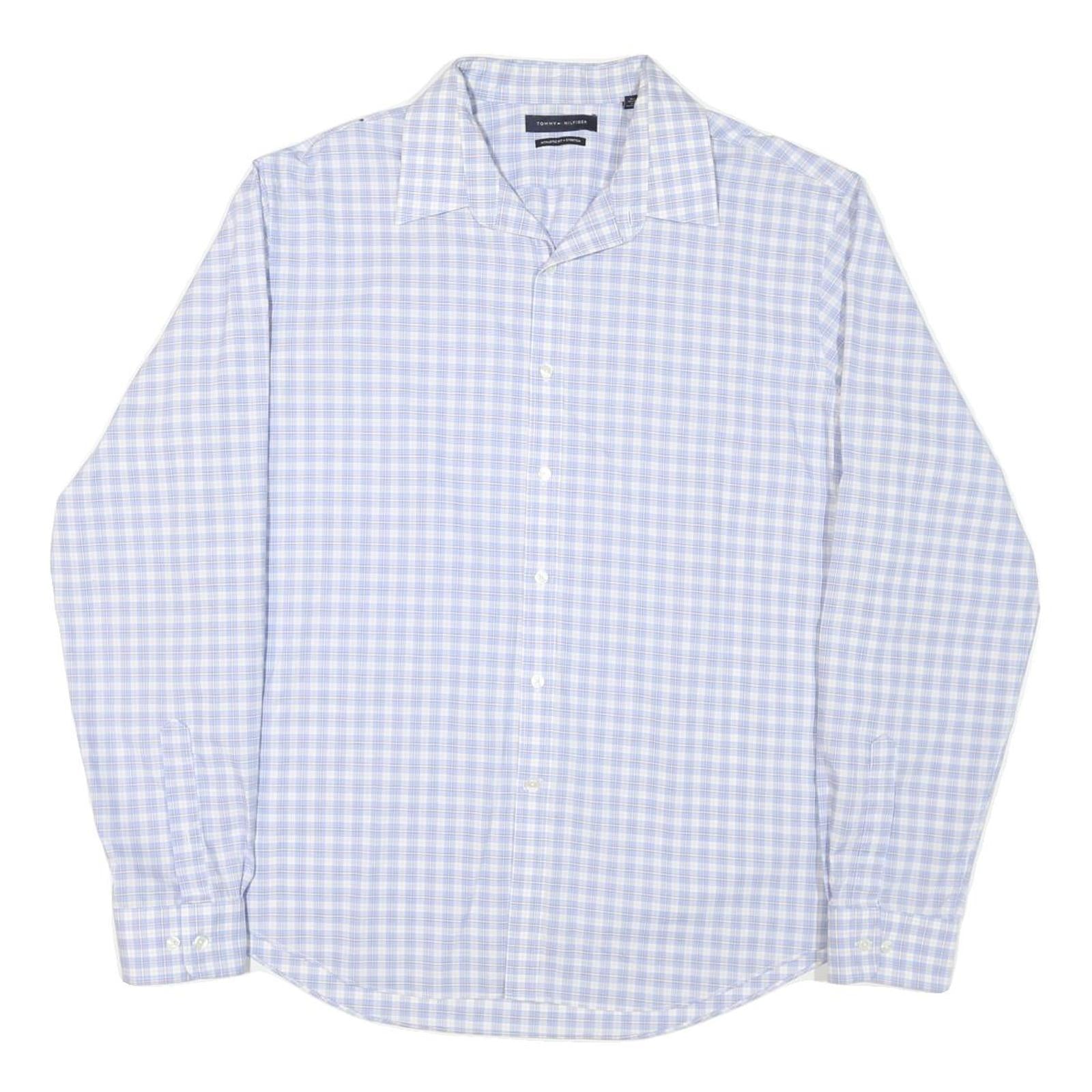 TOMMY HILFIGER Mens Blue Check Shirt XL Button Collar Long Sleeve Cotton Blend Refurbished - N/A refurbished available on Cerqular