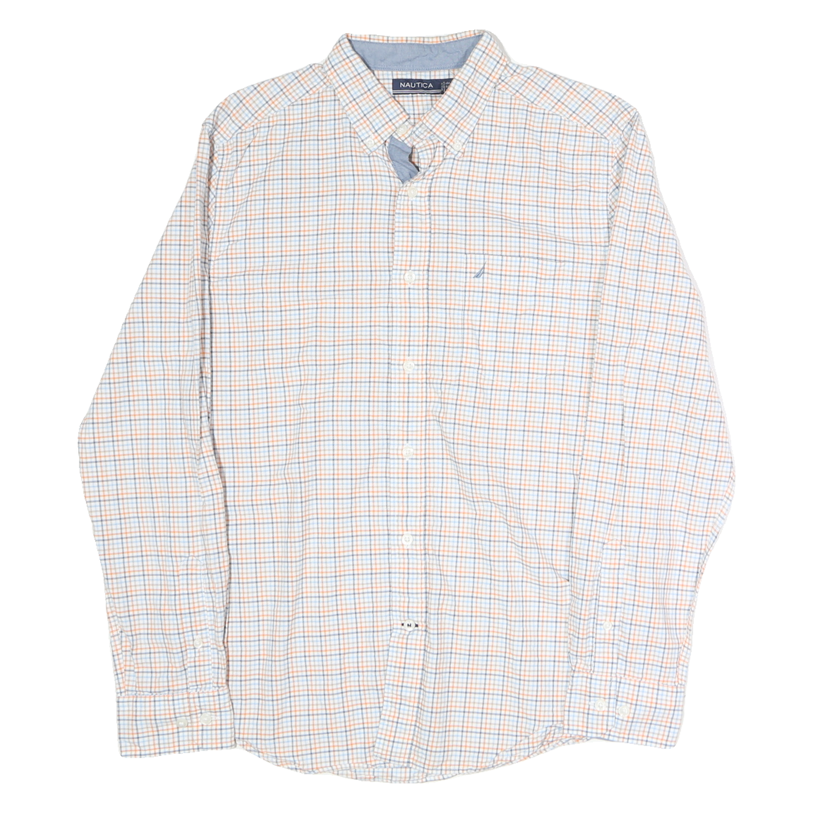 NAUTICA Mens White & Blue Checked Shirt L Long Sleeve Button Cotton Casual Refurbished - N/A refurbished available on Cerqular
