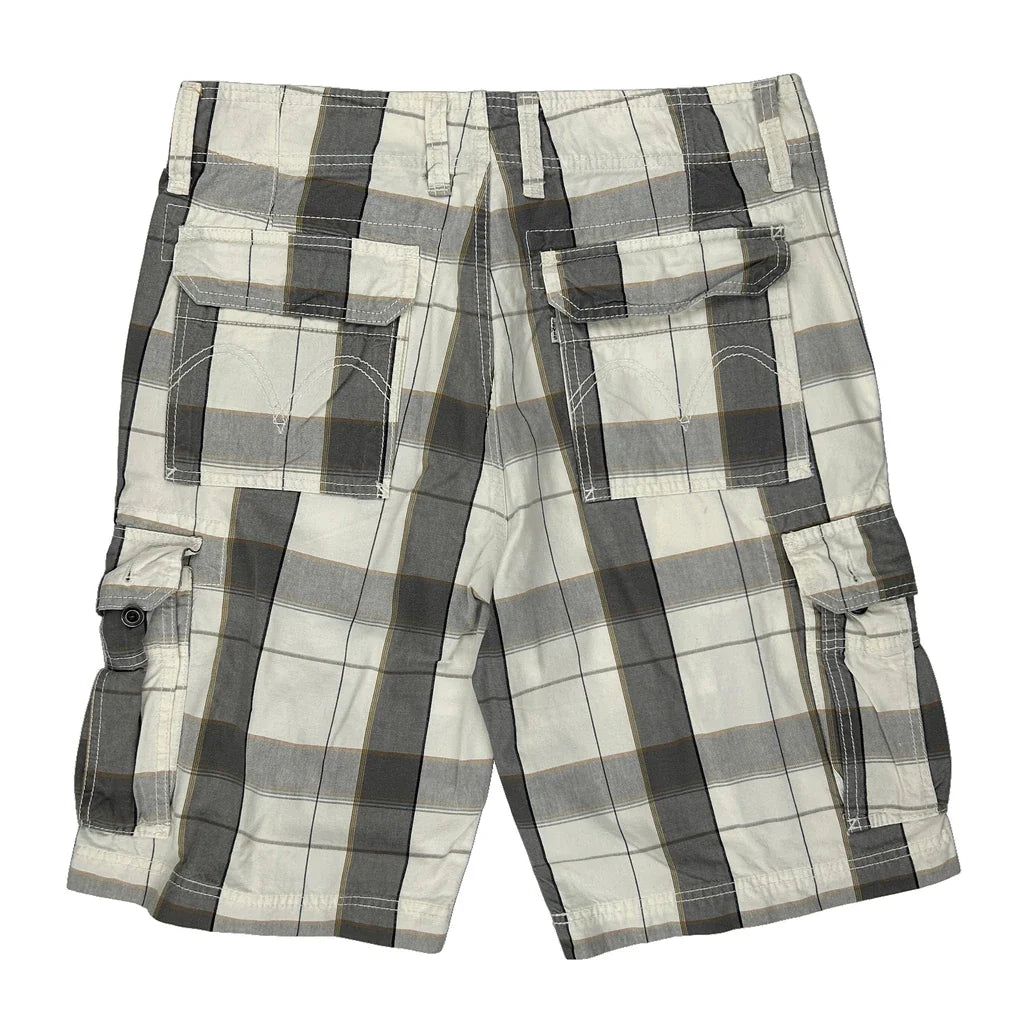 Unbranded Checked Cargo Shorts - 32W 11L Grey Cotton Refurbished - Thrifted (note: this is a term often used to describe second- refurbished available on Cerqular