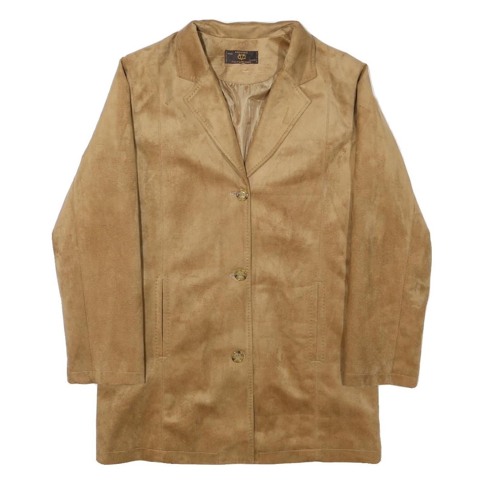 EMPORIO Womens Beige Suede Button Jacket M Plain Classic Blazer Style Refurbished - N/A refurbished available on Cerqular