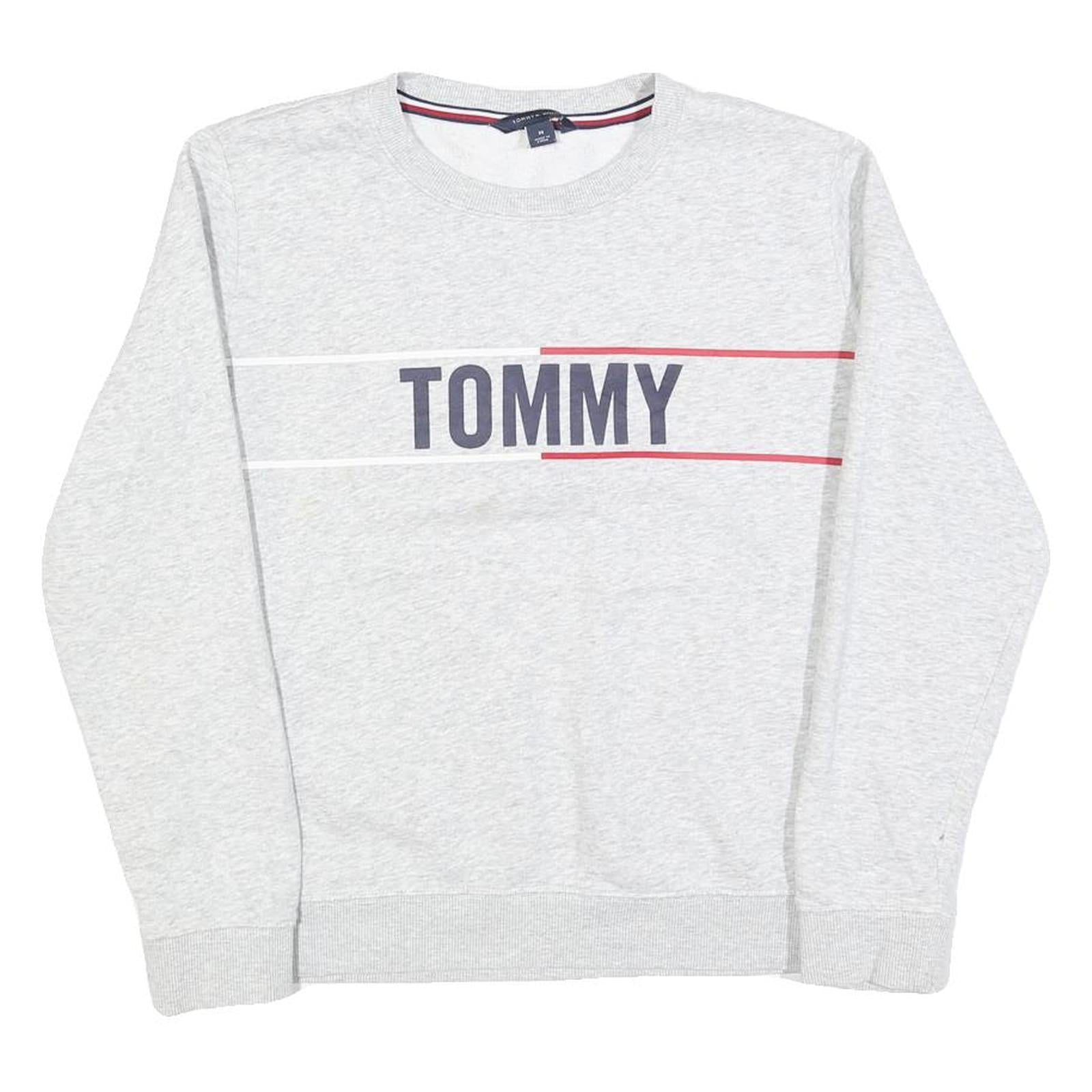 TOMMY HILFIGER Womens Grey Cotton Blend Crew Neck M Logo Sweatshirt Pullover Refurbished - N/A refurbished available on Cerqular