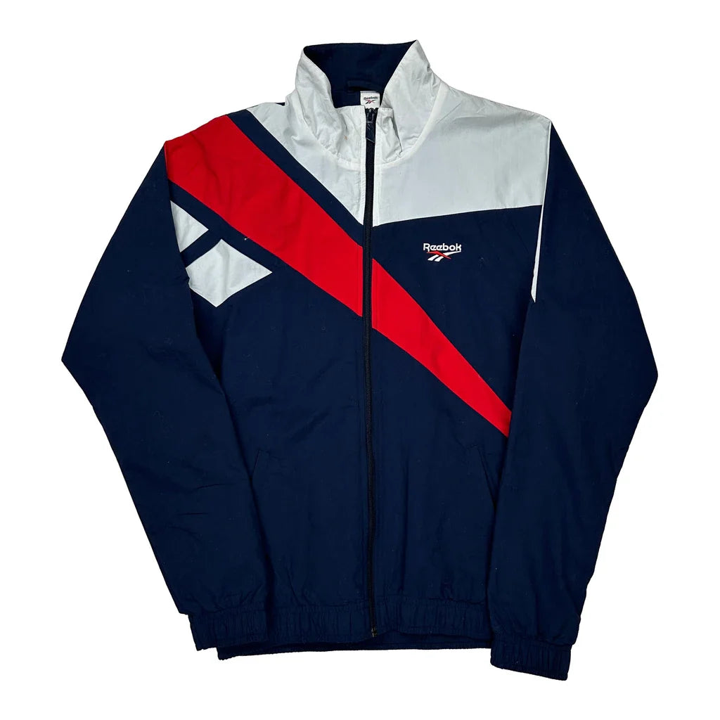 Buy Reebok Track Jacket - Small Navy Polyester Refurbished - $29.47 Reebok Track Jacket - Small Navy Polyester Refurbished - Thrifted (note: this is a term often used to describe second- refurbished available on Cerqular
