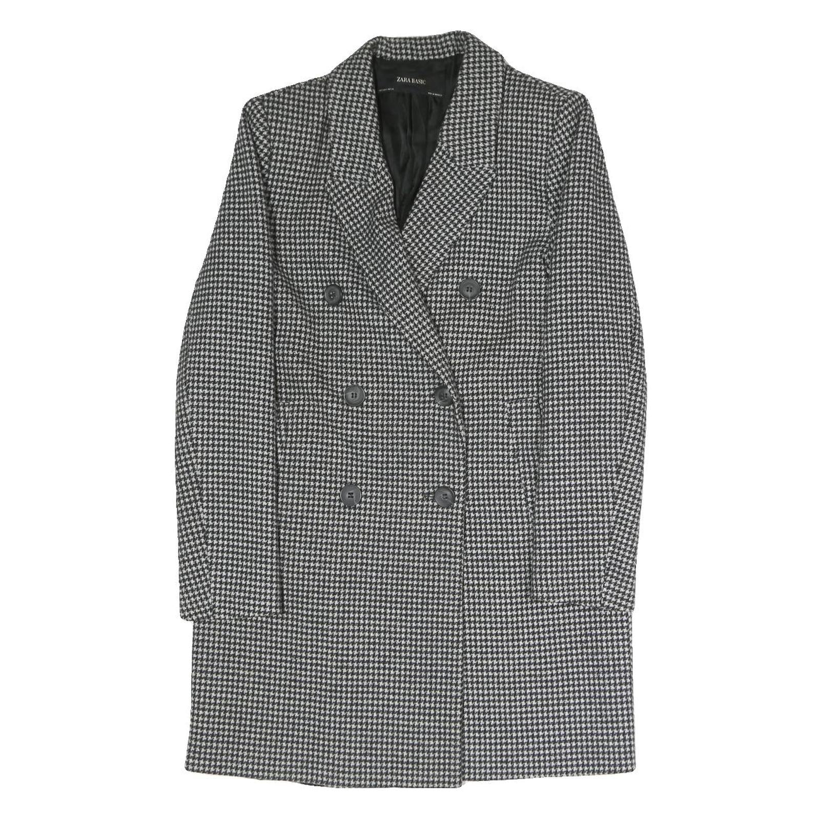 ZARA Womens Black & White Houndstooth Double Breasted Jacket S Polyester Blend Refurbished - N/A refurbished available on Cerqular
