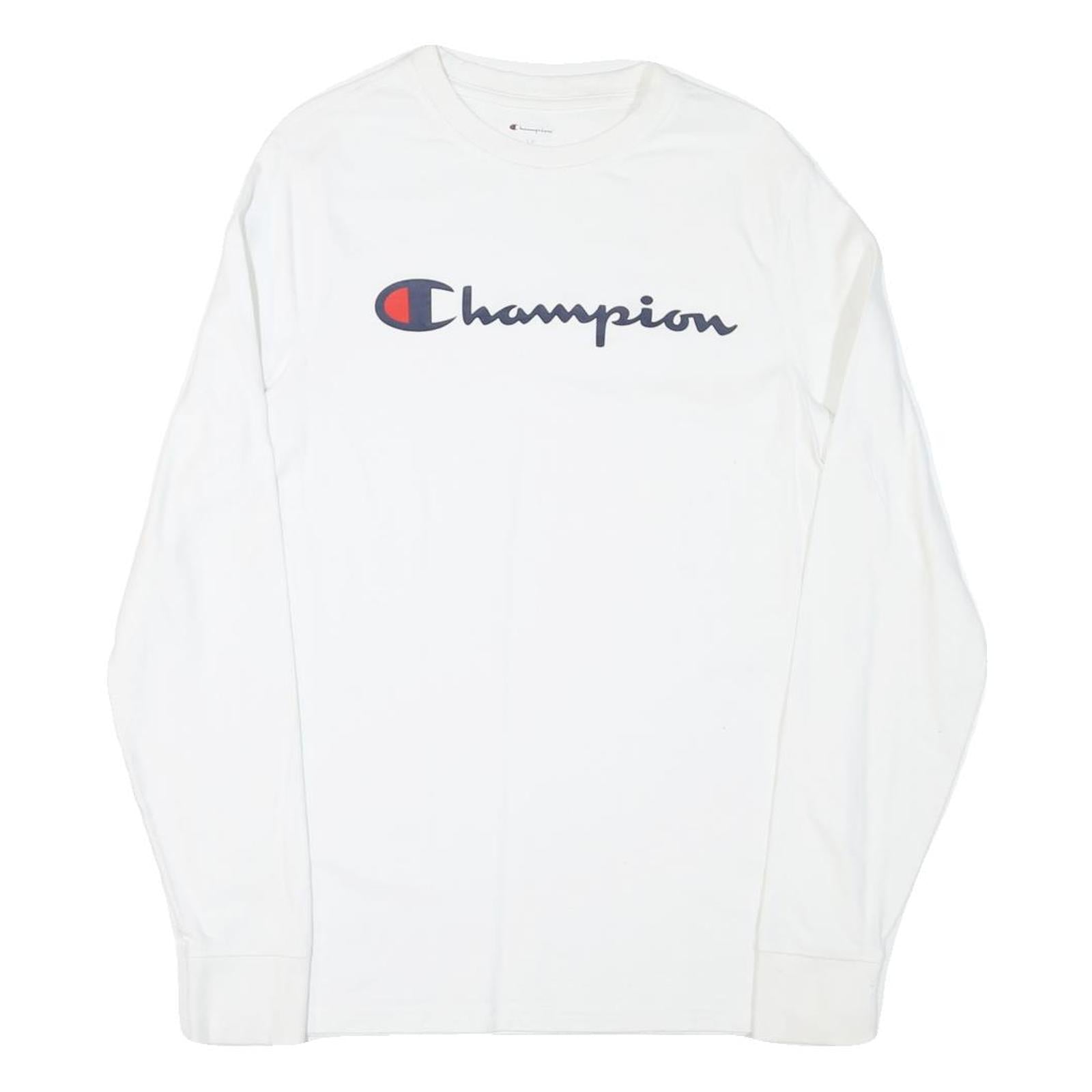 CHAMPION Mens White Cotton Blend Long Sleeve Crew Neck Graphic T-Shirt S Refurbished - N/A refurbished available on Cerqular