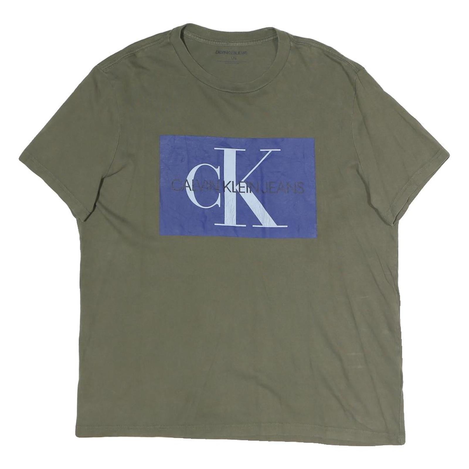 CALVIN KLEIN JEANS Mens Green Blue Graphic T-Shirt L Short Sleeve Crew Neck Refurbished - N/A refurbished available on Cerqular