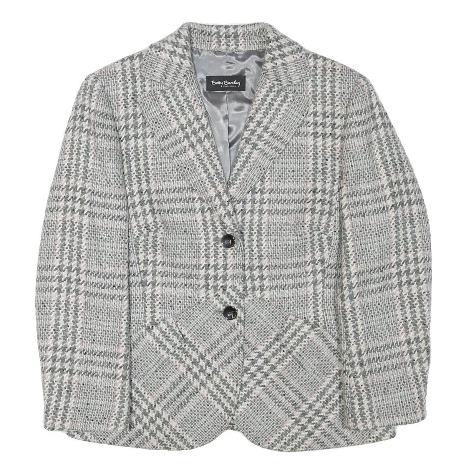 BETTY BARCLAY Womens Grey Check Button Jacket S Wool Blend Tailored Elegant Refurbished - N/A refurbished available on Cerqular