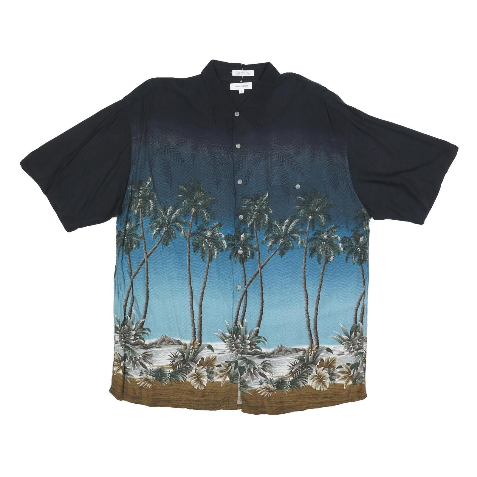 PIERRE CARDIN Mens Black & Blue Palm Tree Rayon Shirt XL Summer Casual Hawaiian Refurbished - N/A refurbished available on Cerqular