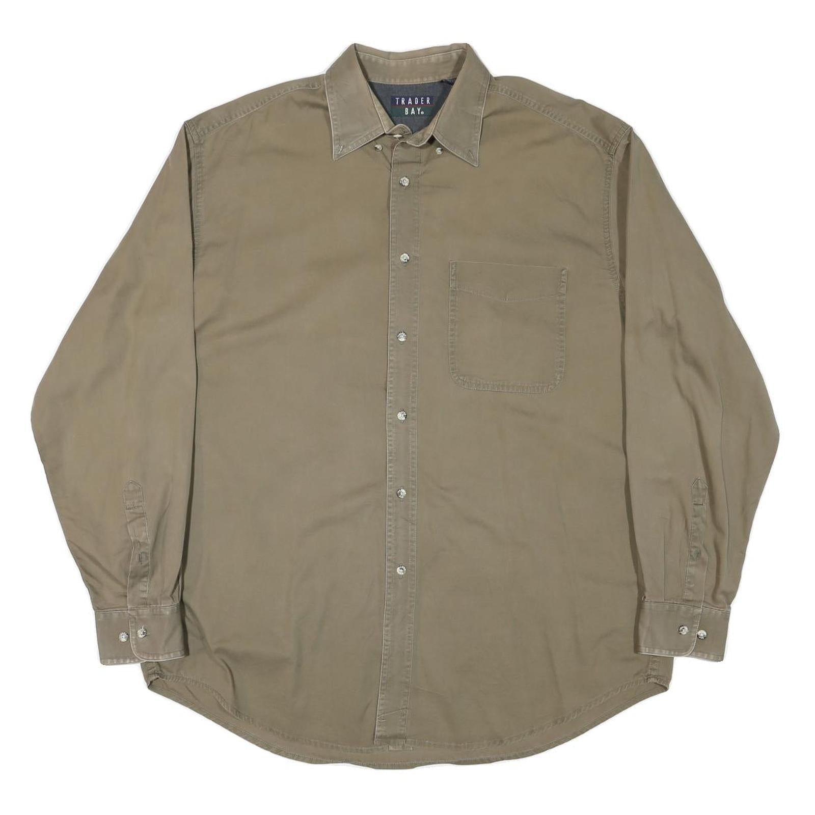 TRADER BAY Mens Beige Cotton Blend Shirt XL Casual Long Sleeve Button Up Refurbished - N/A refurbished available on Cerqular