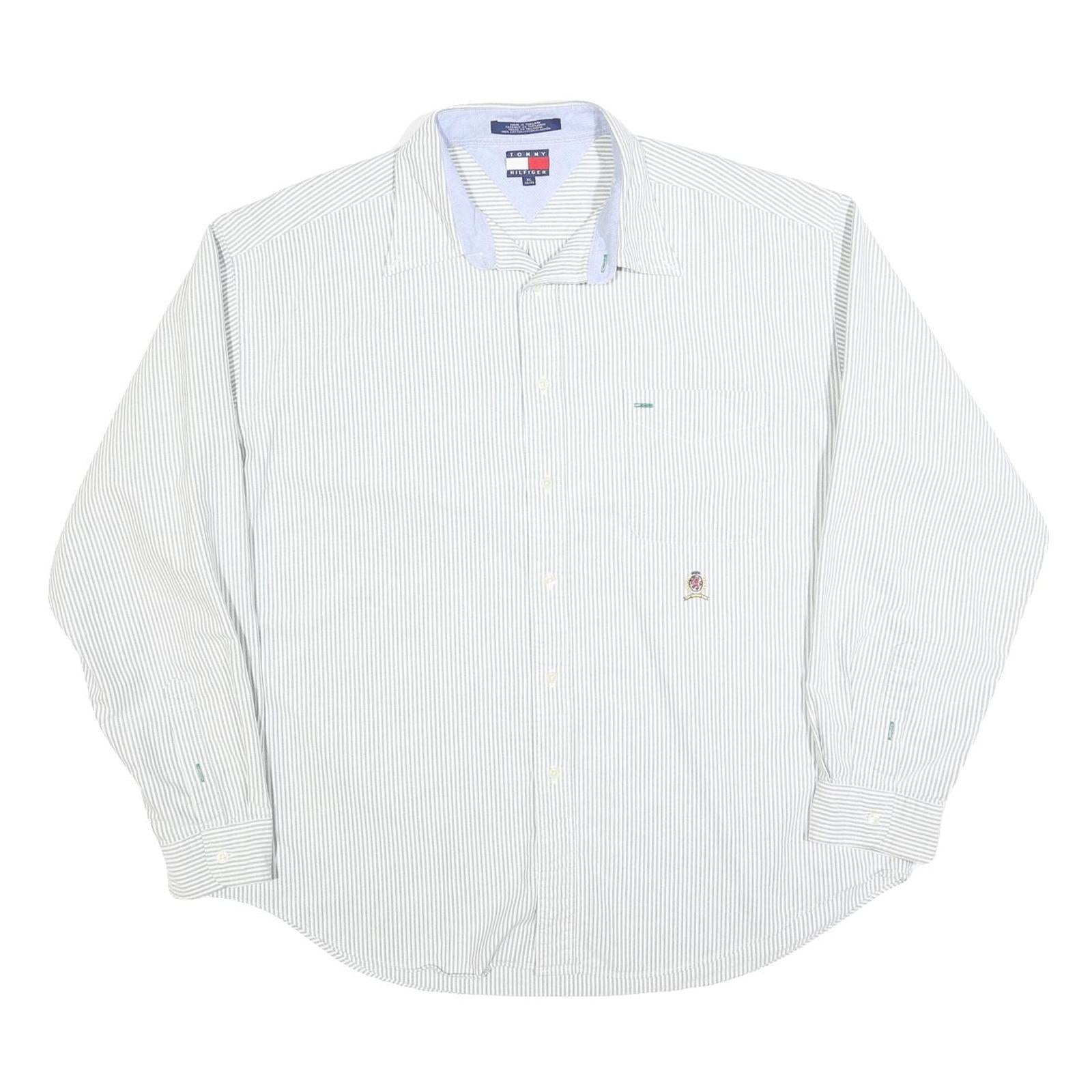 TOMMY HILFIGER Mens White & Grey Striped Shirt XL Cotton Blend Classic Fit Long Refurbished - N/A refurbished available on Cerqular