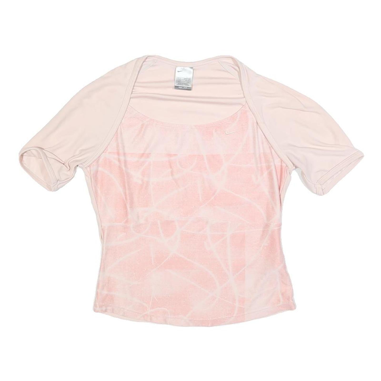 NIKE Womens Light Pink Printed Basic Top Short Sleeve Round Neck M Performance Refurbished - N/A refurbished available on Cerqular
