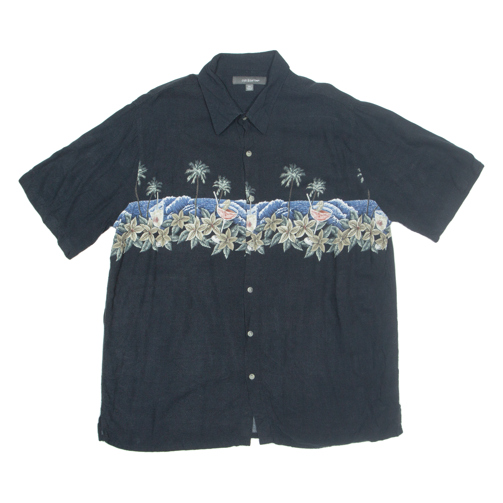 CROFT & BARROW Mens Hawaiian Shirt Black Floral XL Refurbished - N/A refurbished available on Cerqular