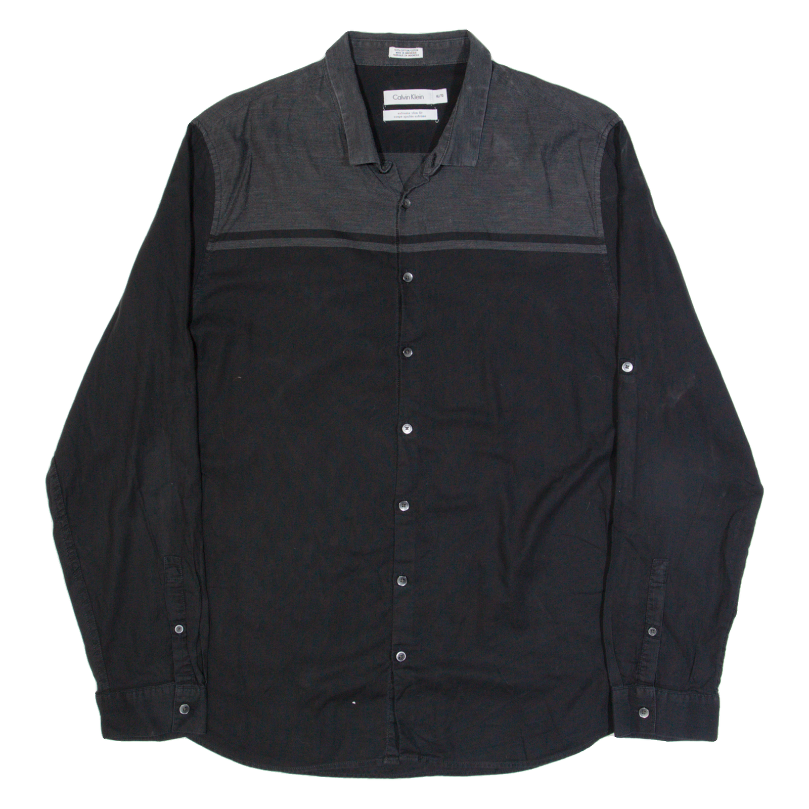 CALVIN KLEIN Slim Fit Mens Plain Shirt Black Long Sleeve XL Refurbished - N/A refurbished available on Cerqular