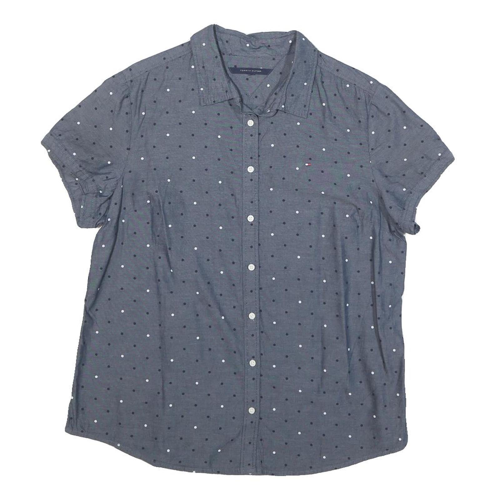 TOMMY HILFIGER Womens Blue Polka Dot Shirt L Cotton Blend Casual Short Sleeve Refurbished - N/A refurbished available on Cerqular