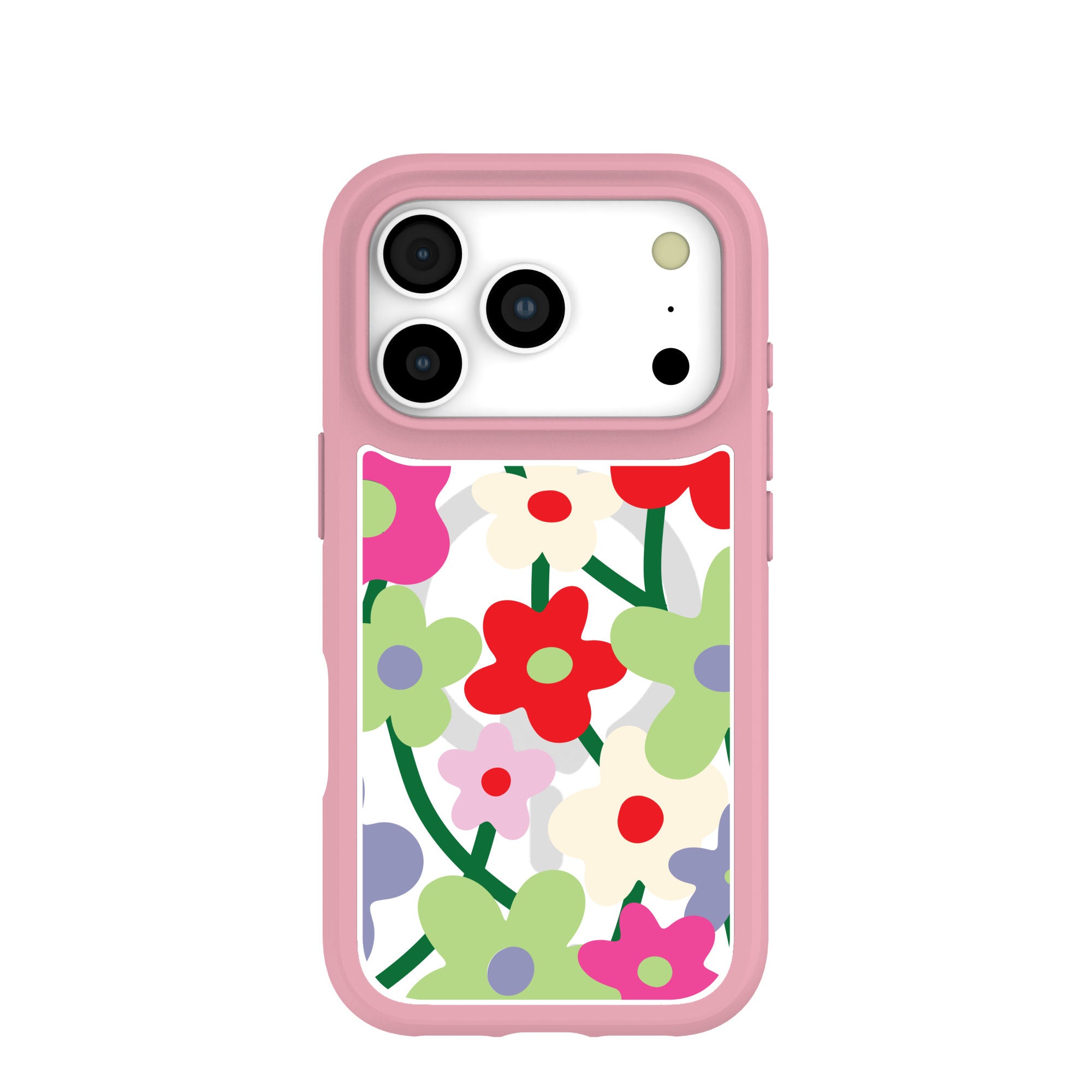Clear Poppy Flora iPhone 17 Pro Case With Petal Pink Ridge (MagSafe included) Refurbished - Pela Case refurbished available on Cerqular