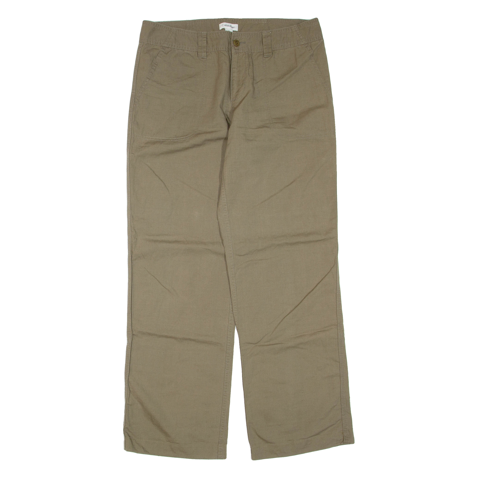 CALVIN KLEIN Womens Trousers Green Regular Straight Linen W32 L32 Refurbished - N/A refurbished available on Cerqular