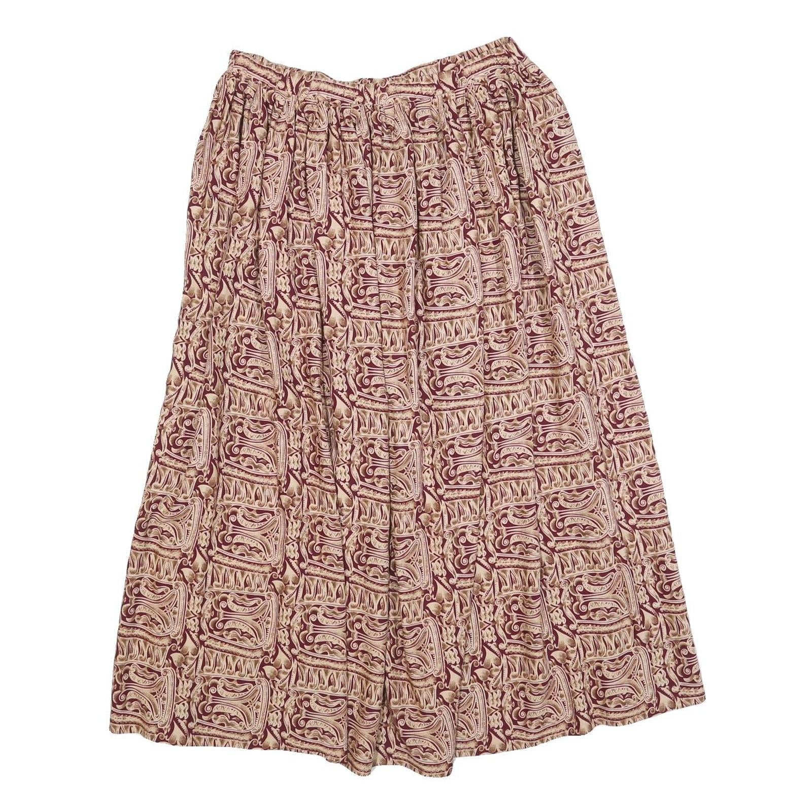 PASSPORTS Womens Beige & Maroon Printed Midi Viscose Skirt L Elasticated Waist Refurbished - N/A refurbished available on Cerqular
