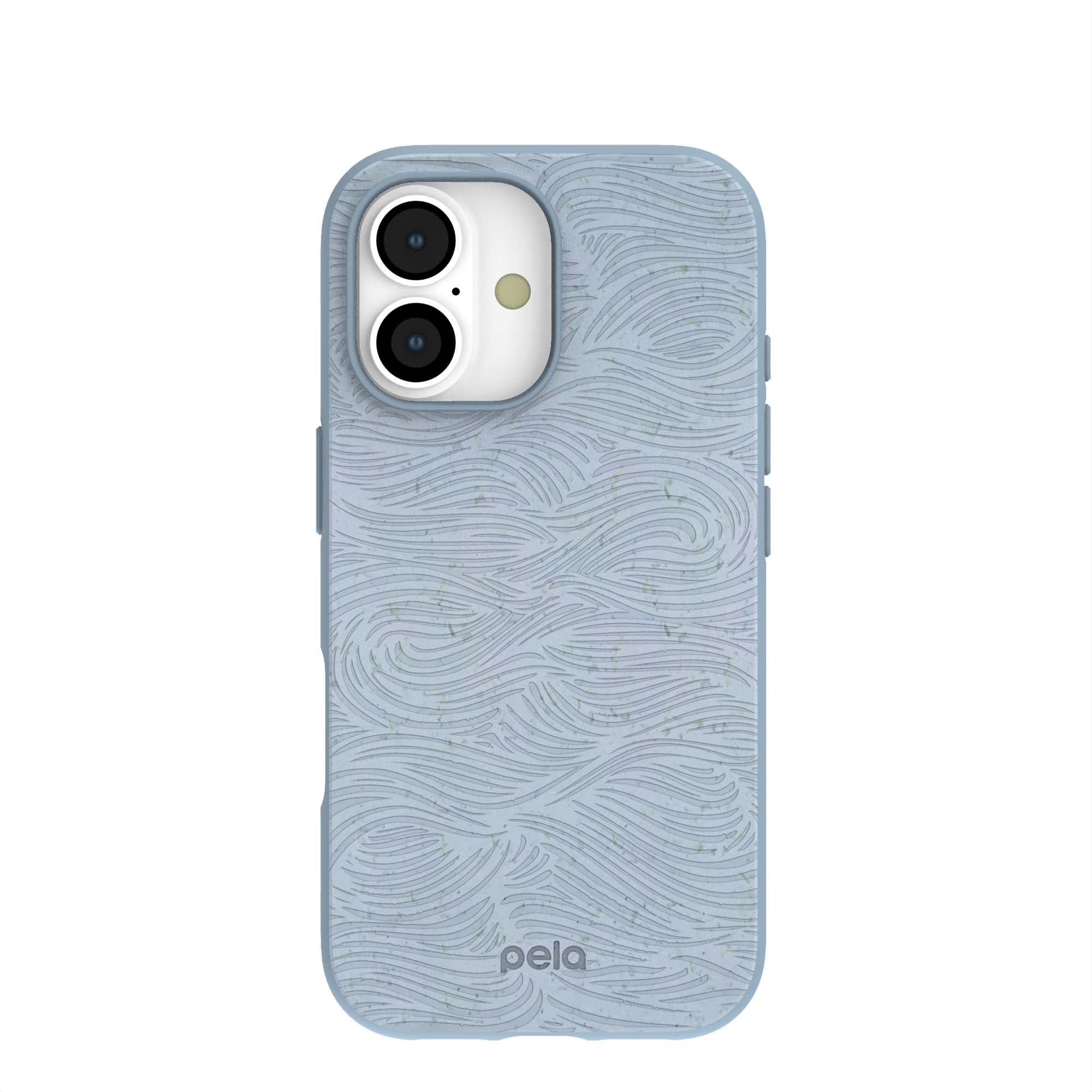 Powder Blue Ebb and Flow iPhone 17 Case | MagSafe Compatibility: Without MagSafe Refurbished - Pela Case refurbished available on Cerqular