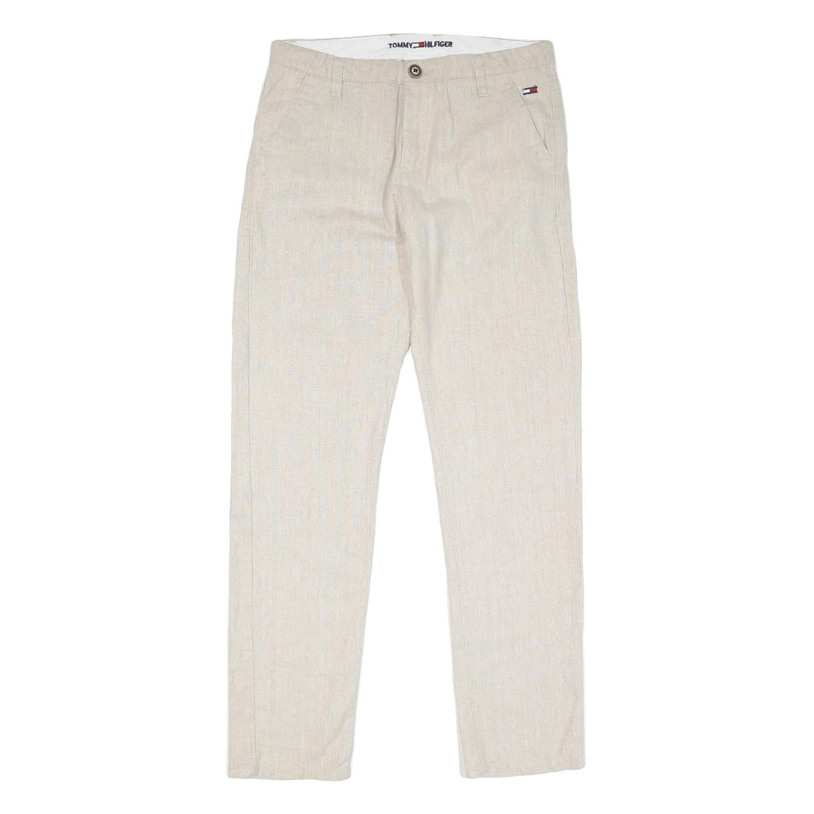 TOMMY HILFIGER Mens Regular Fit Beige Cotton Blend Trousers W32 L30 Casual Smart Refurbished - N/A refurbished available on Cerqular