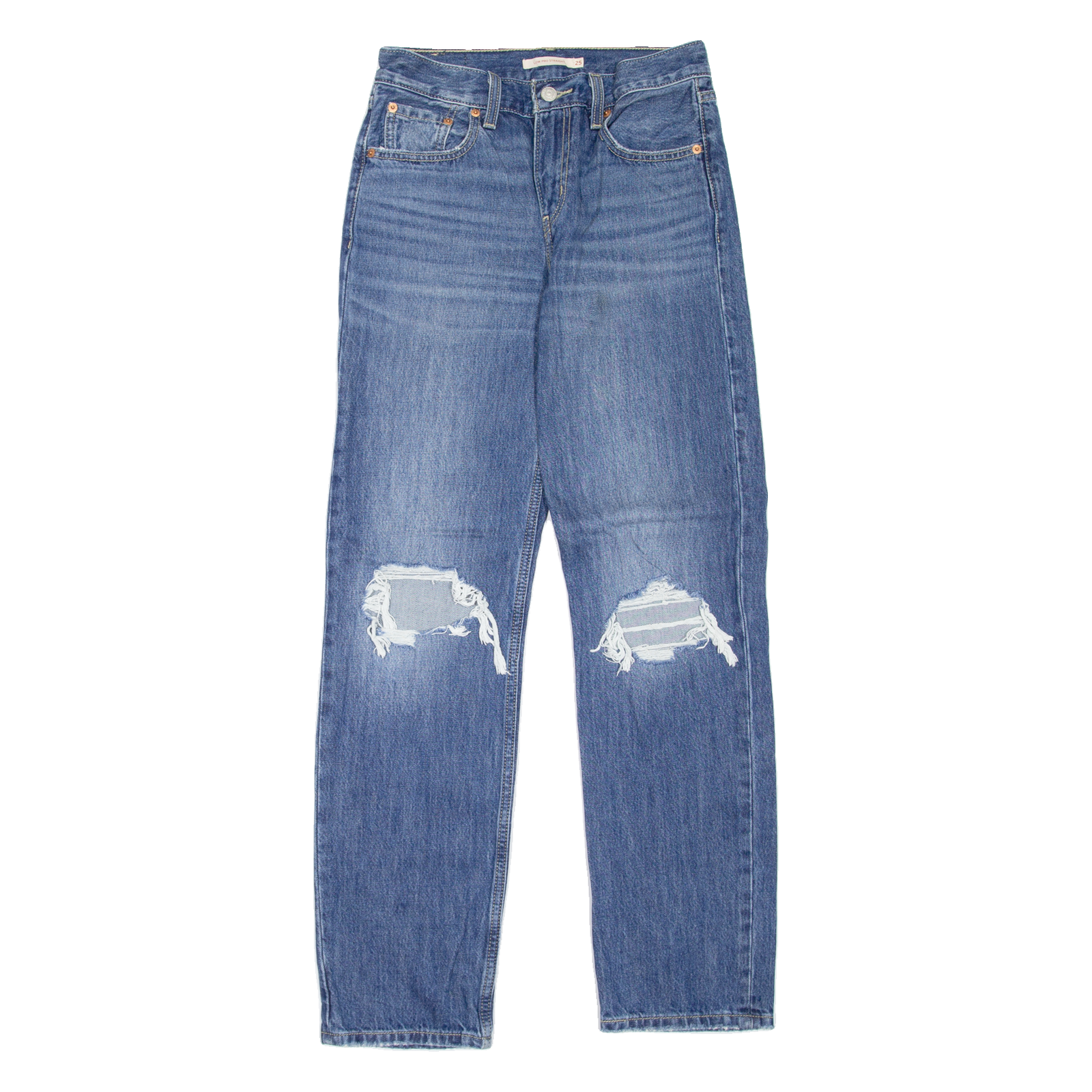 LEVI'S Low Pro Distressed Womens Jeans Blue Regular Straight Stone Wash W25 L31 Refurbished - N/A refurbished available on Cerqular