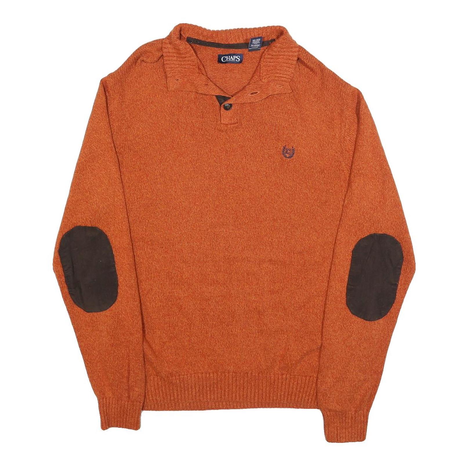 CHAPS Mens Orange Pullover Plain Roll Neck Basic Knit XL Button Collar Jumper Refurbished - N/A refurbished available on Cerqular