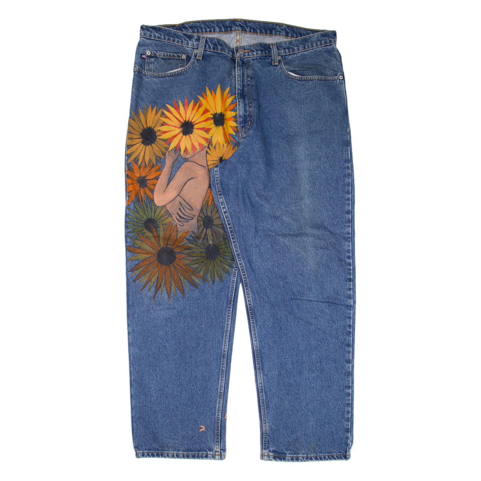 RALPH LAUREN POLO JEANS COMPANY Customised Painted Mens Jeans Blue Straight W40 L30 Refurbished - N/A refurbished available on Cerqular