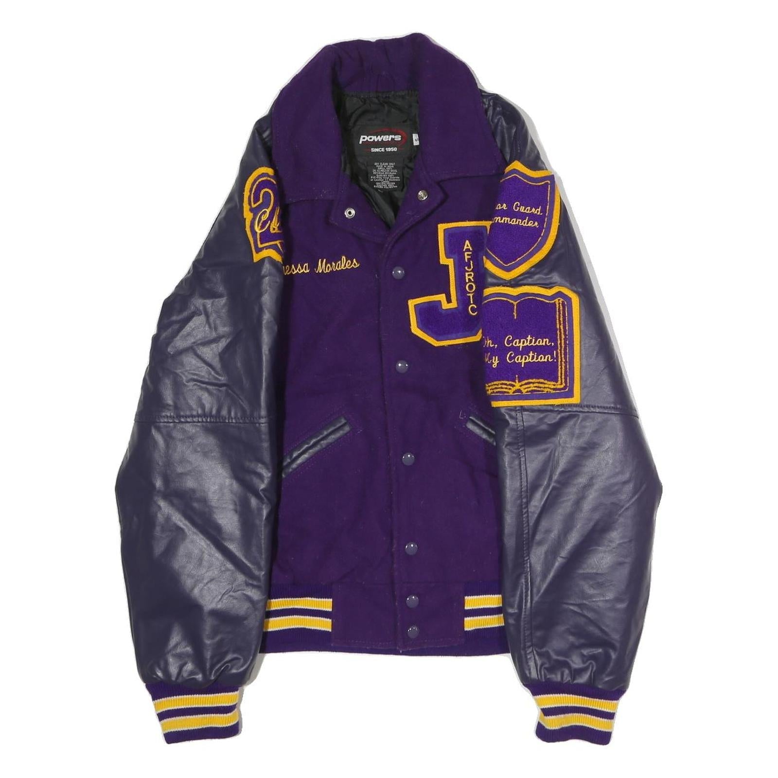 POWERS Mens Purple & Navy Letterman Button Jacket S Cotton Varsity Retro Refurbished - N/A refurbished available on Cerqular