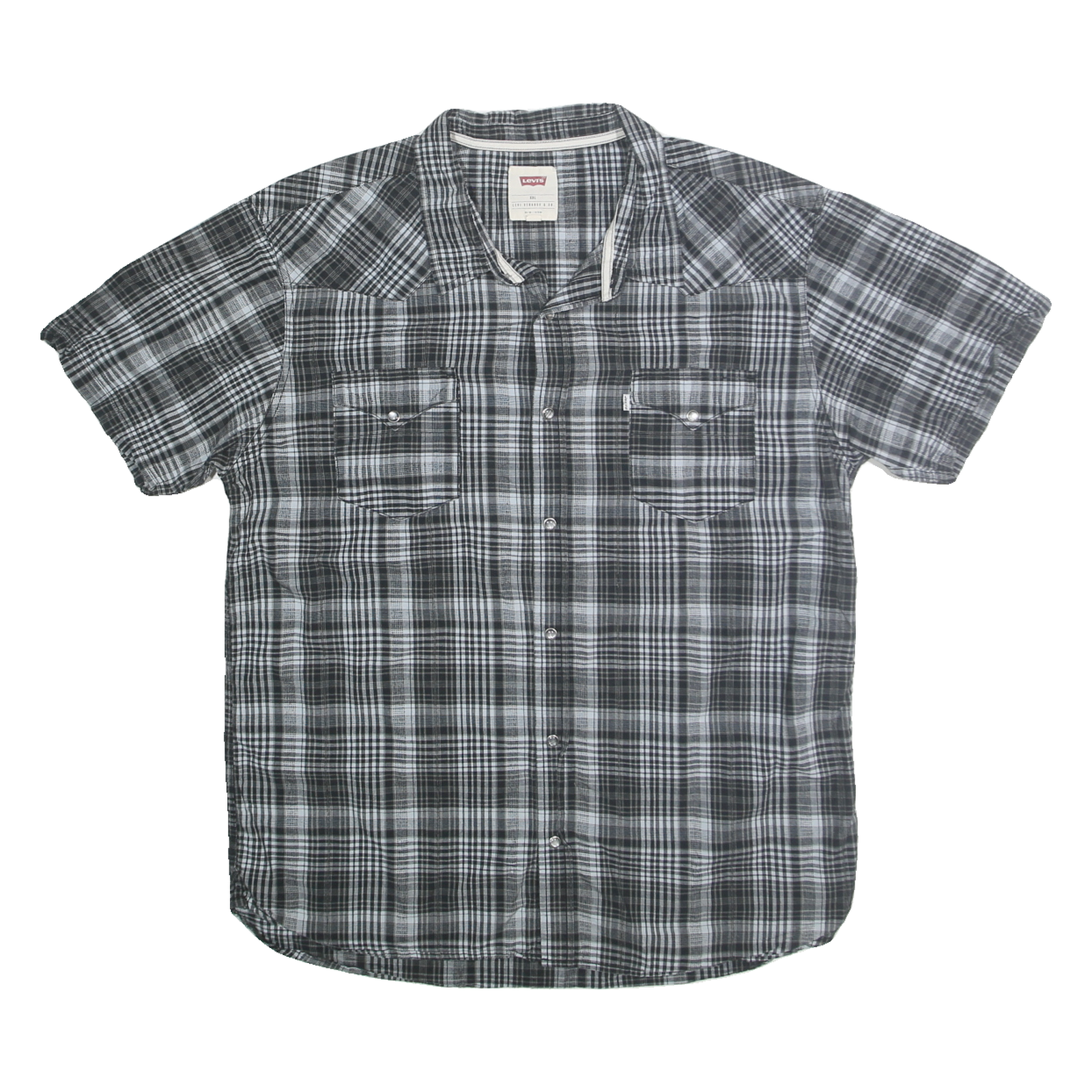 LEVI'S Mens Black & Grey Check Shirt 2XL Cotton Short Sleeve Casual Button Refurbished - N/A refurbished available on Cerqular