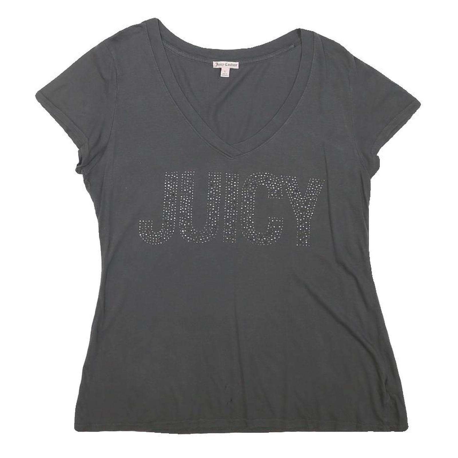 TRUE RELIGION Womens Black Jersey T-Shirt L Short Sleeve V-Neck Juicy Print Refurbished - N/A refurbished available on Cerqular