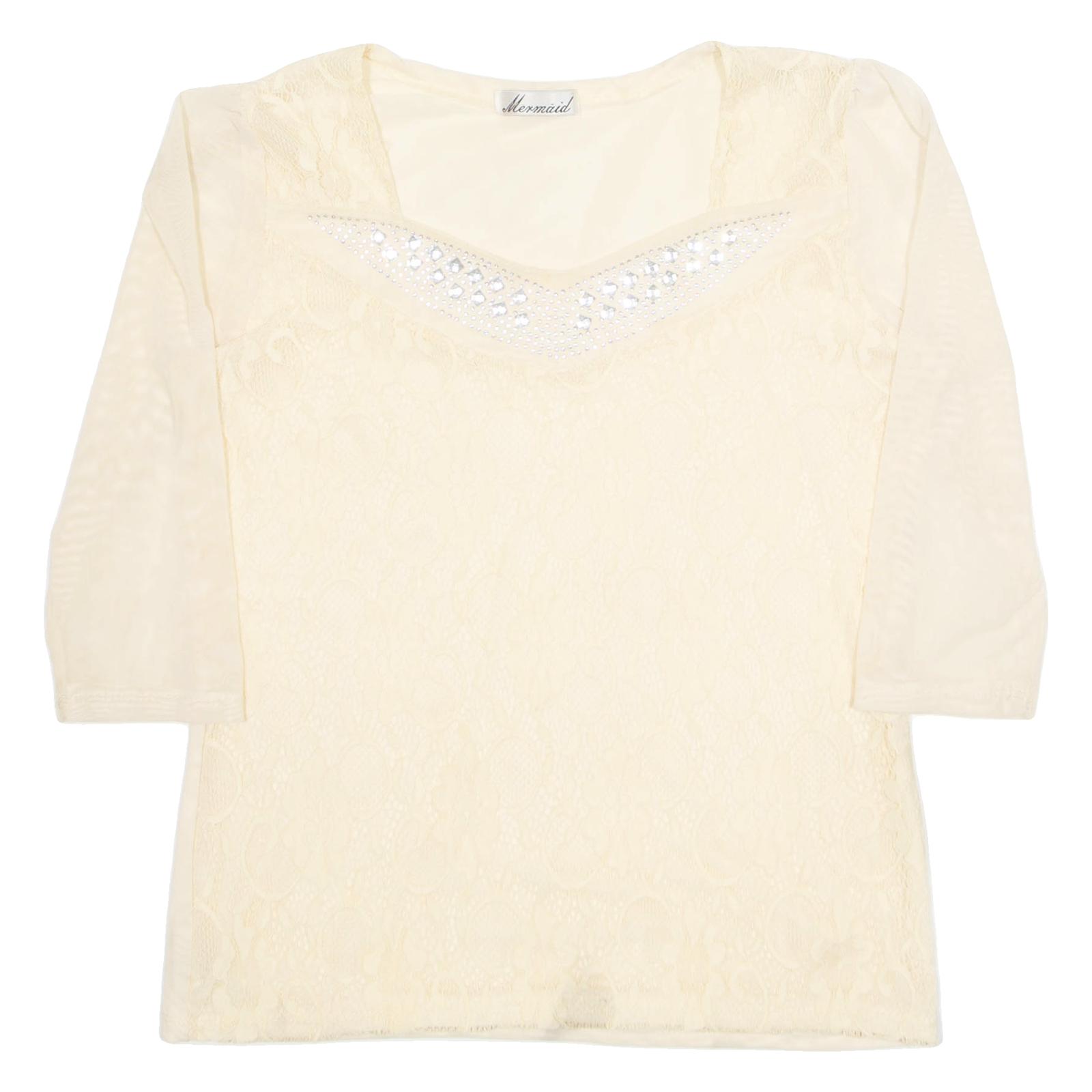MERMAID Womens Blouse Cream 3/4 Sleeve Crazy Pattern M Refurbished - N/A refurbished available on Cerqular