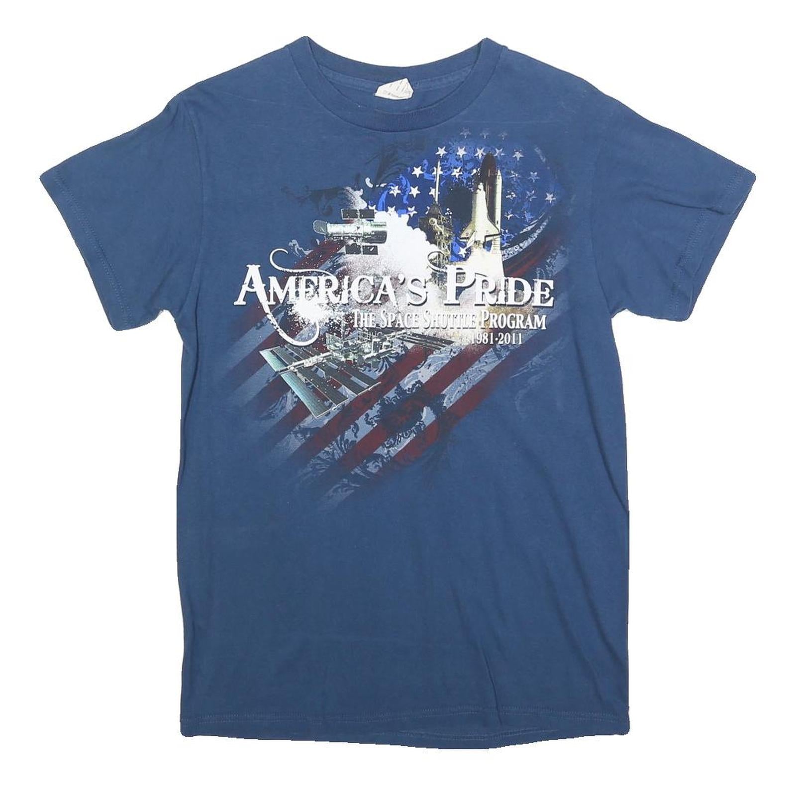 DELTA Mens Blue America's Pride Graphic T-Shirt S Short Sleeve Crew Neck Space Refurbished - N/A refurbished available on Cerqular
