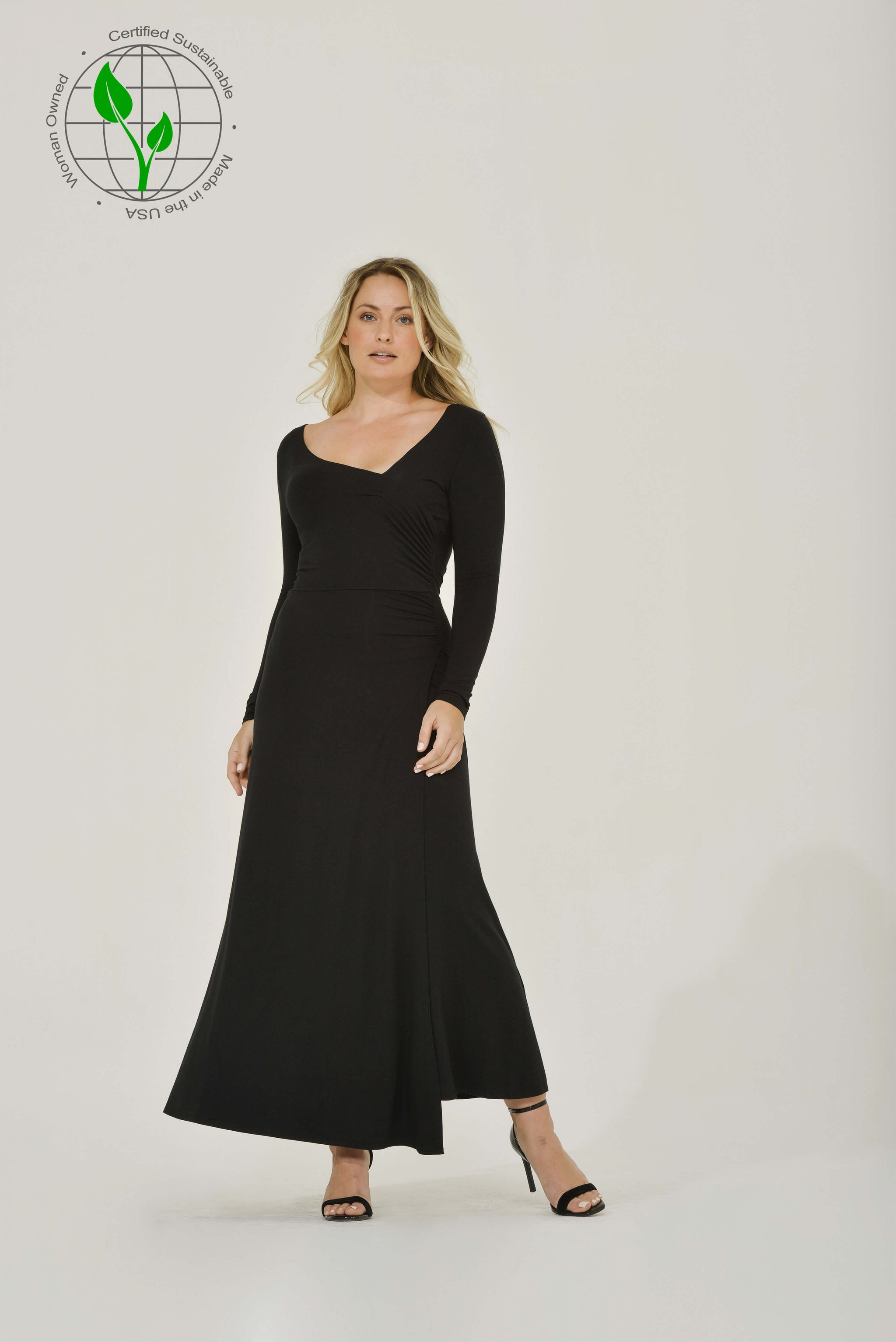 Black Maxi Dress w/ Side Ruching | Size: M | Color: black Refurbished - N/A (Intention Fashion is not a well-known brand) refurbished available on Cerqular