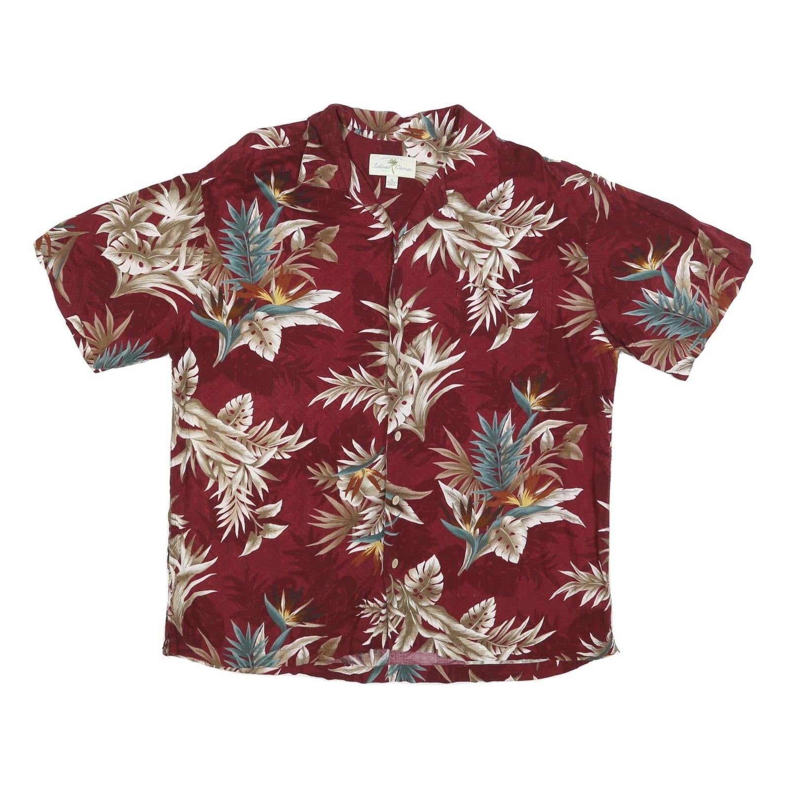ISLAND SHORES Mens Red Tropical Print Rayon Shirt XL Summer Beach Holiday Refurbished - N/A refurbished available on Cerqular