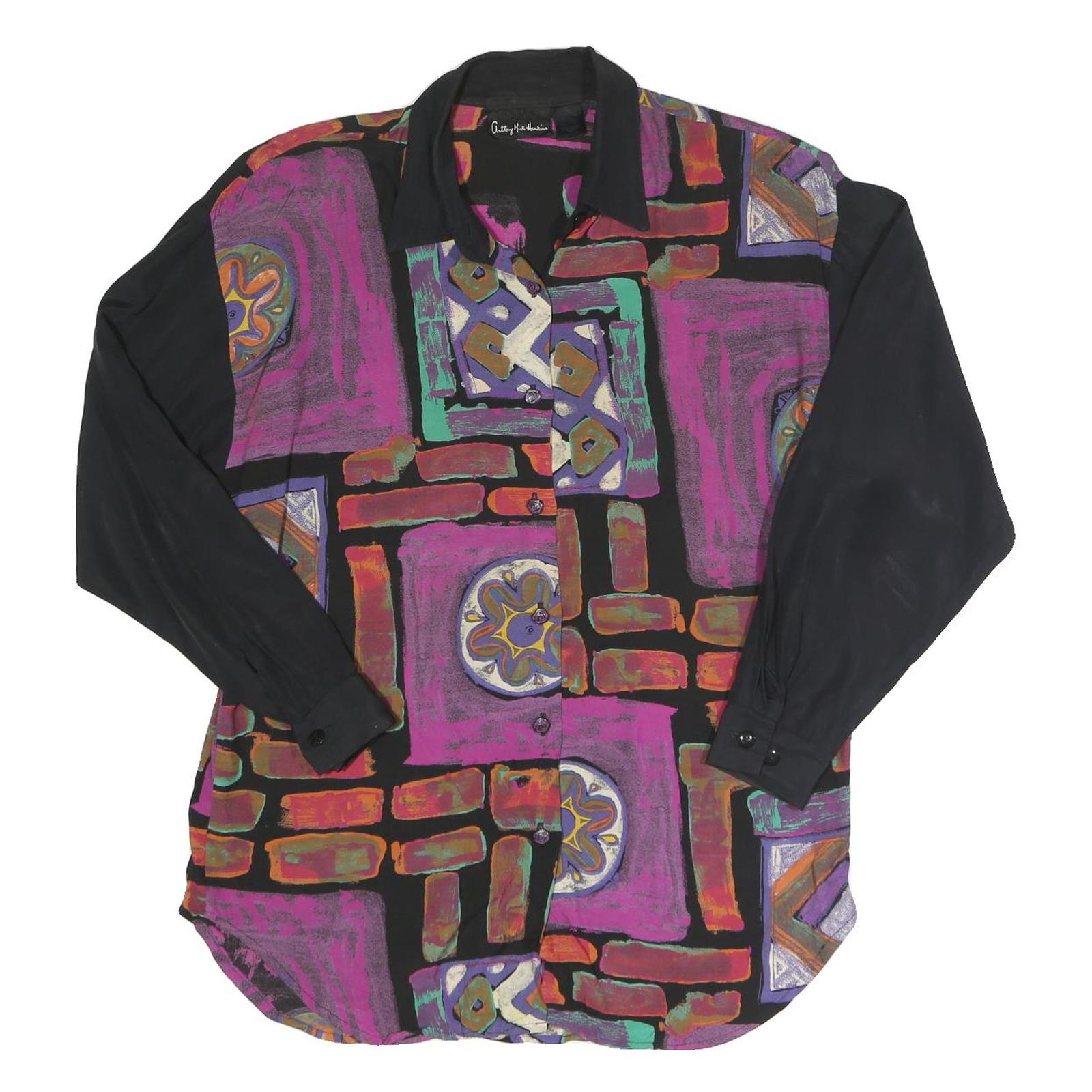 ANOTHONY MARK Womens Black & Purple Abstract Print Shirt Long Sleeve Collared UK Refurbished - N/A refurbished available on Cerqular