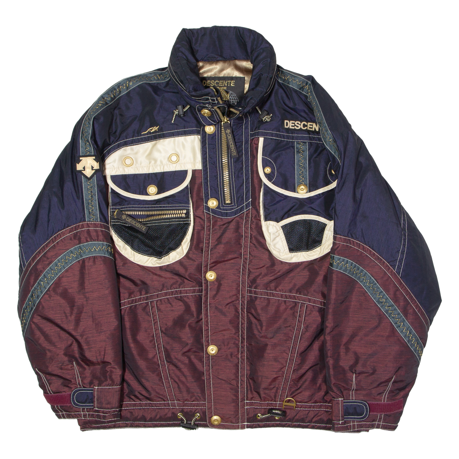 DESCENTE Mens Ski Jacket Maroon Hooded Colourblock 2XL Refurbished - N/A refurbished available on Cerqular